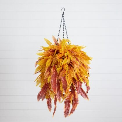 36' UV Resistant Autumn Artificial Fall Fern Hanging Basket (Indoor/Outdoor)