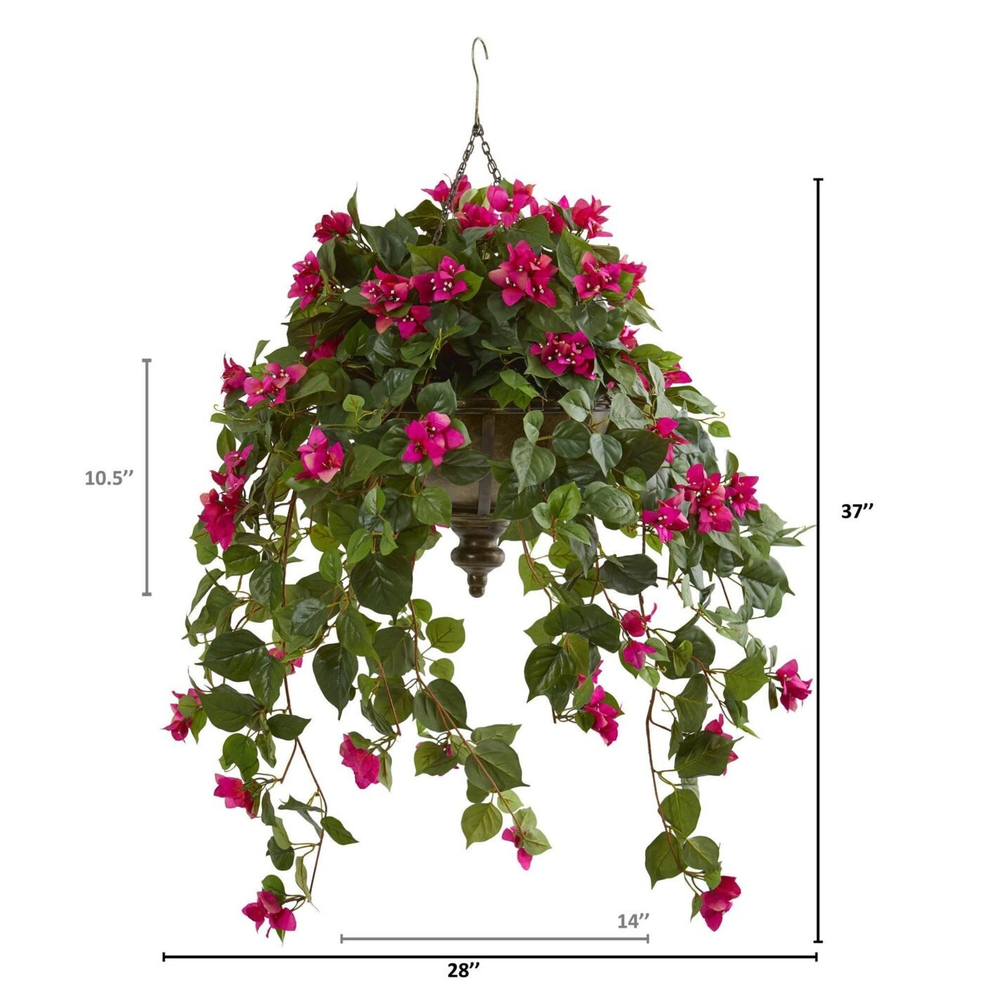 37" Bougainvillea Artificial Plant in Hanging Metal Bowl