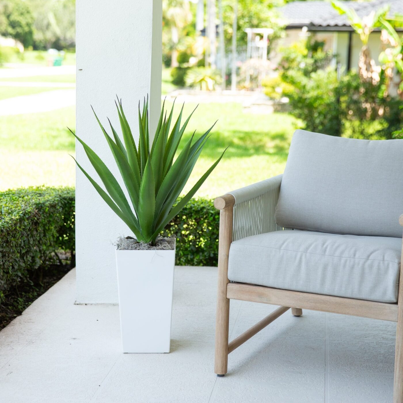 37" UV Resistant Artificial Agave Plant in White Tower Planter (Indoor/Outdoor)