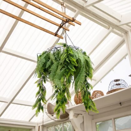 39" UV Resistant Artificial Mixed Ferns Plant in Hanging Ring (Indoor/Outdoor)