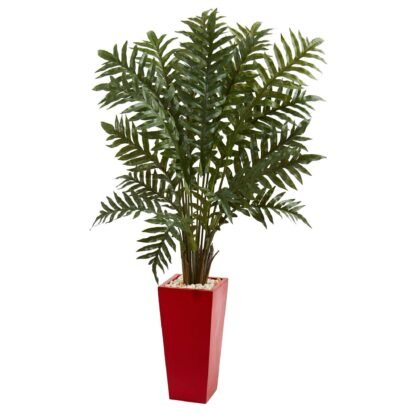 4.5' Evergreen Artificial Plant in Red Tower Vase