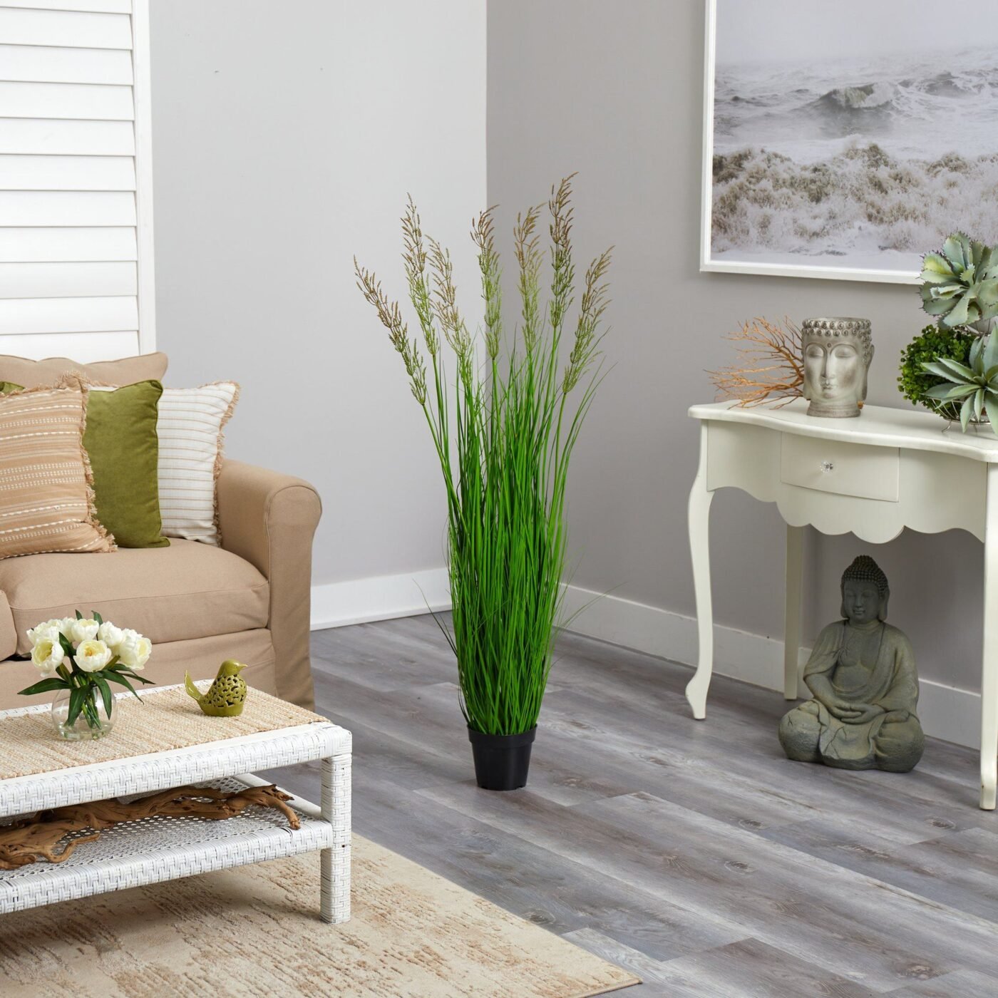 4.5' Plum Grass Artificial Plant with Warm Plumes
