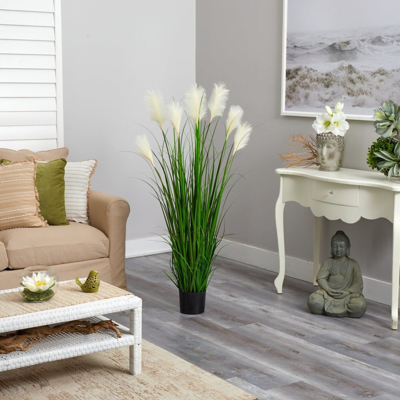 4.5' Artificial Plum Grass Plant with Creamy Plumes