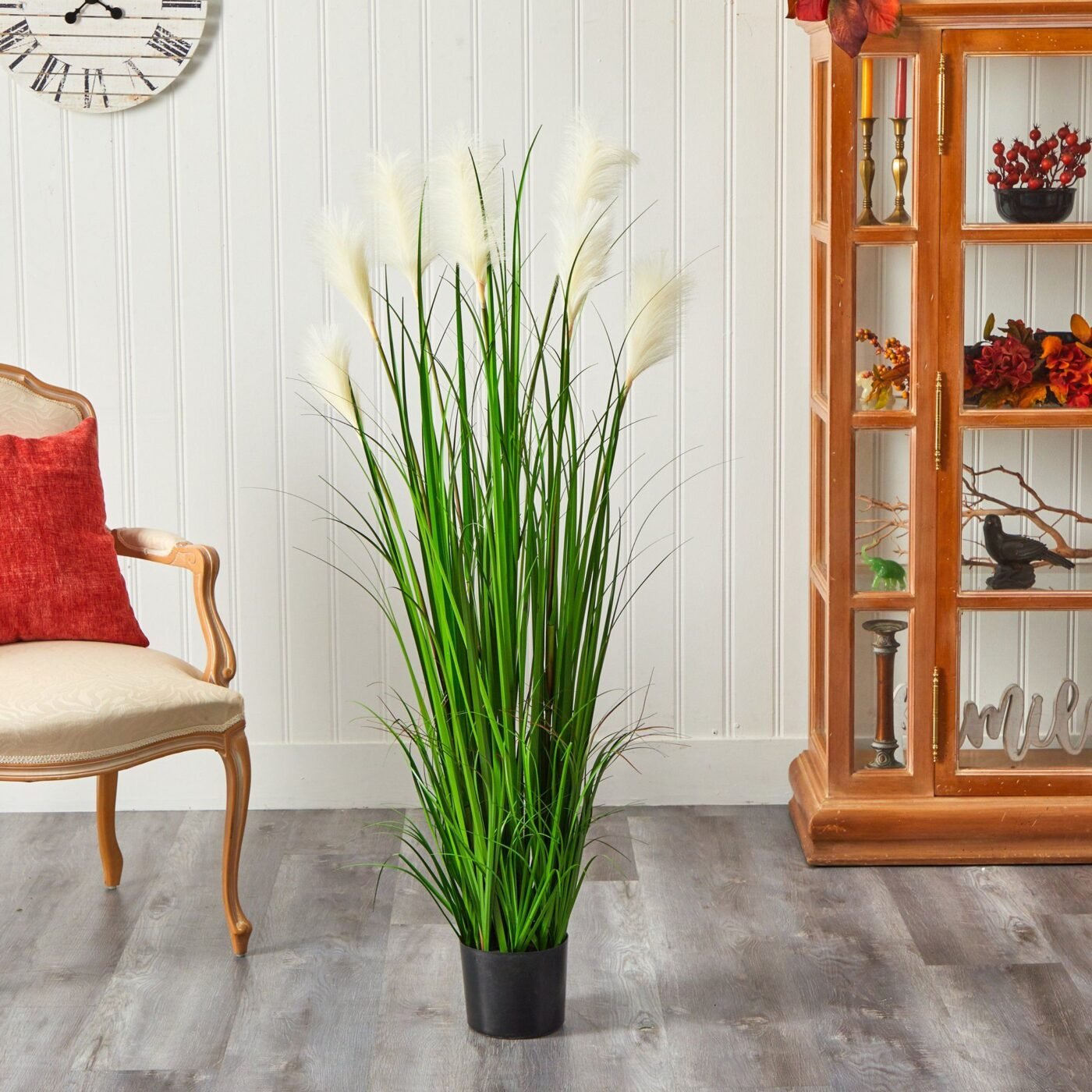4.5' Artificial Plum Grass Plant with Creamy Plumes