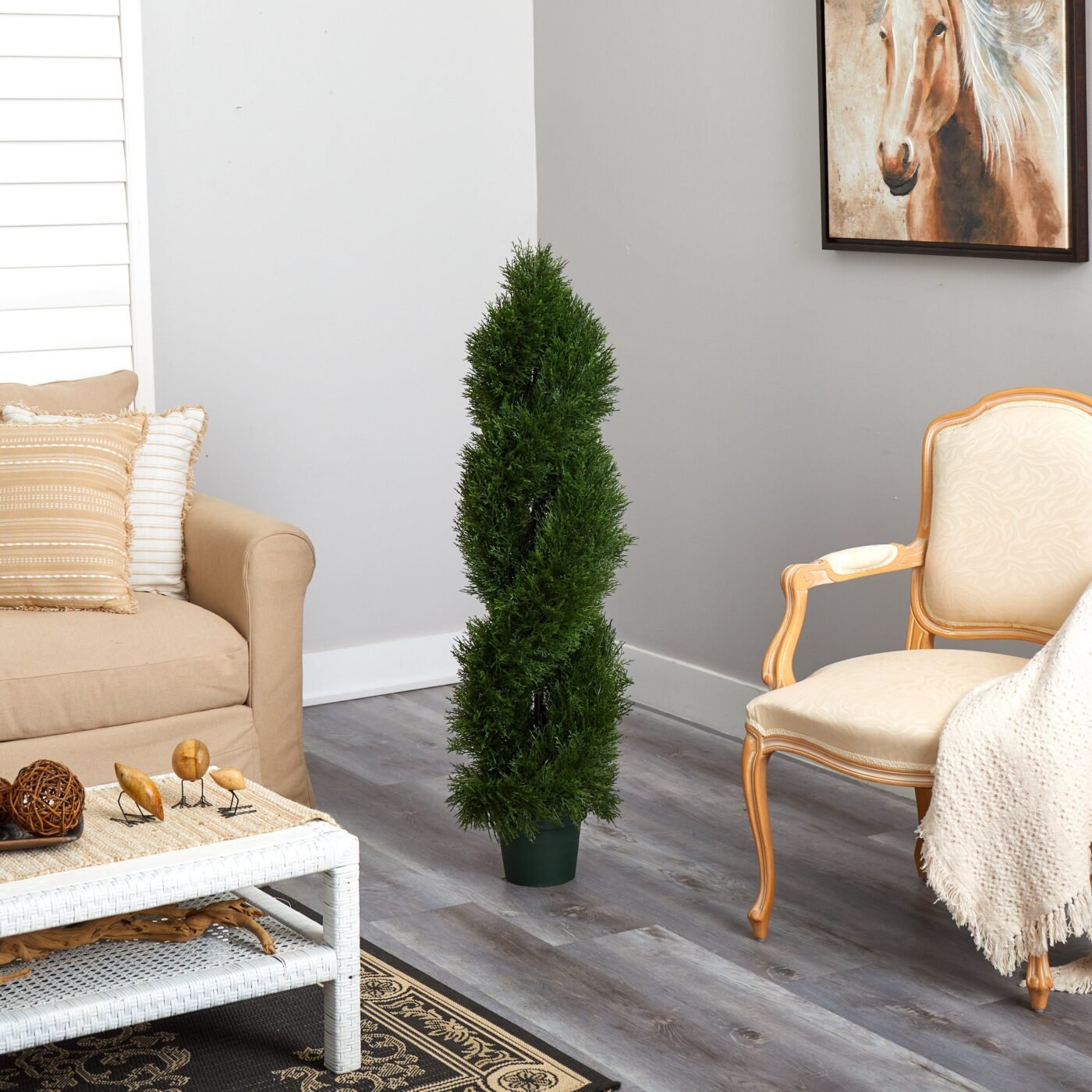 4' Double Pond Cypress Spiral Topiary UV Resistant (Indoor/Outdoor)