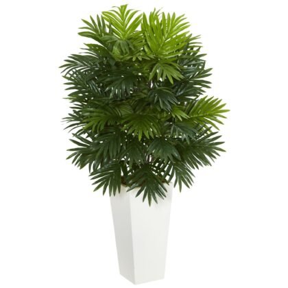 40" Areca Palm Artificial Plant in White Tower Planter