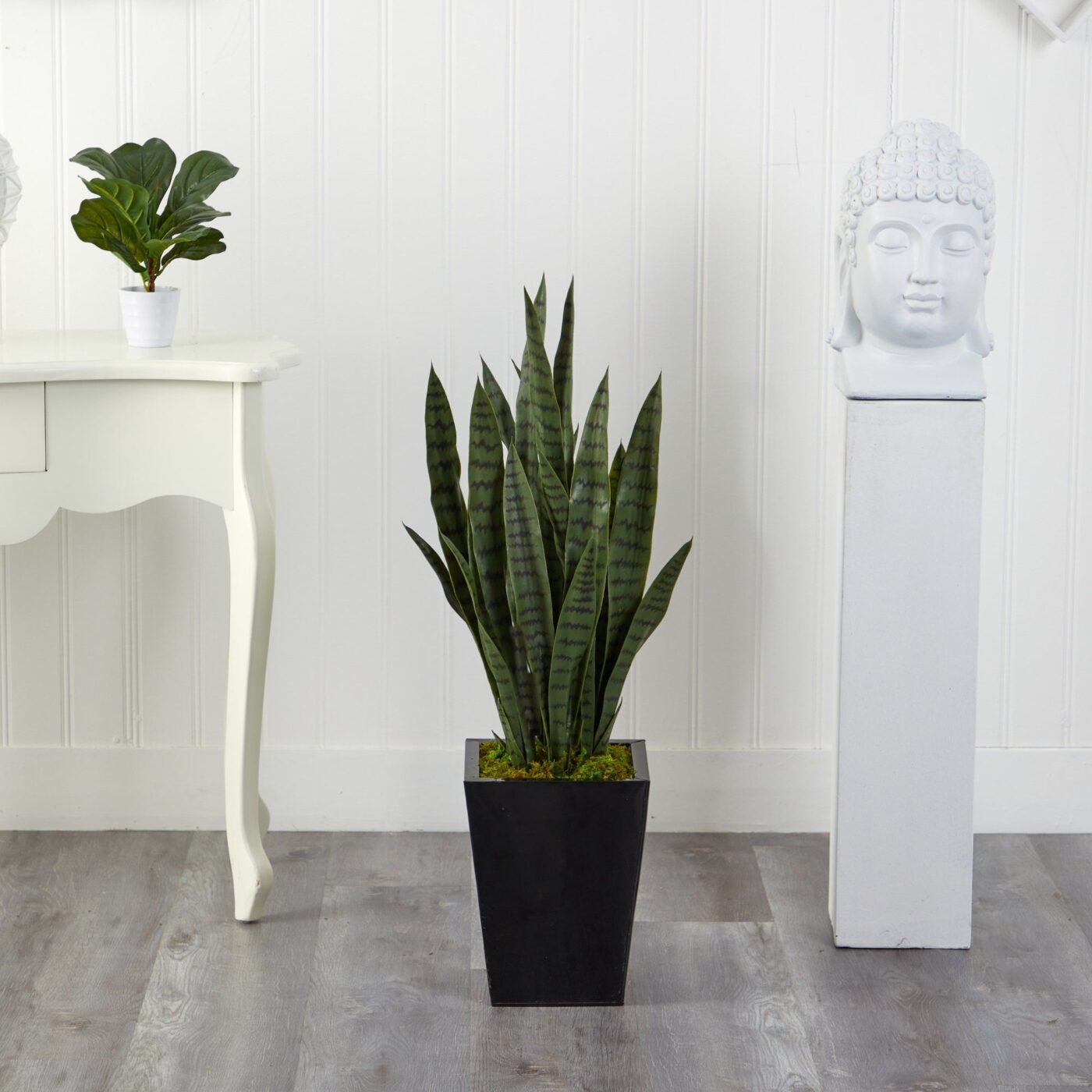 40" Sansevieria Artificial Plant in Black Metal Planter