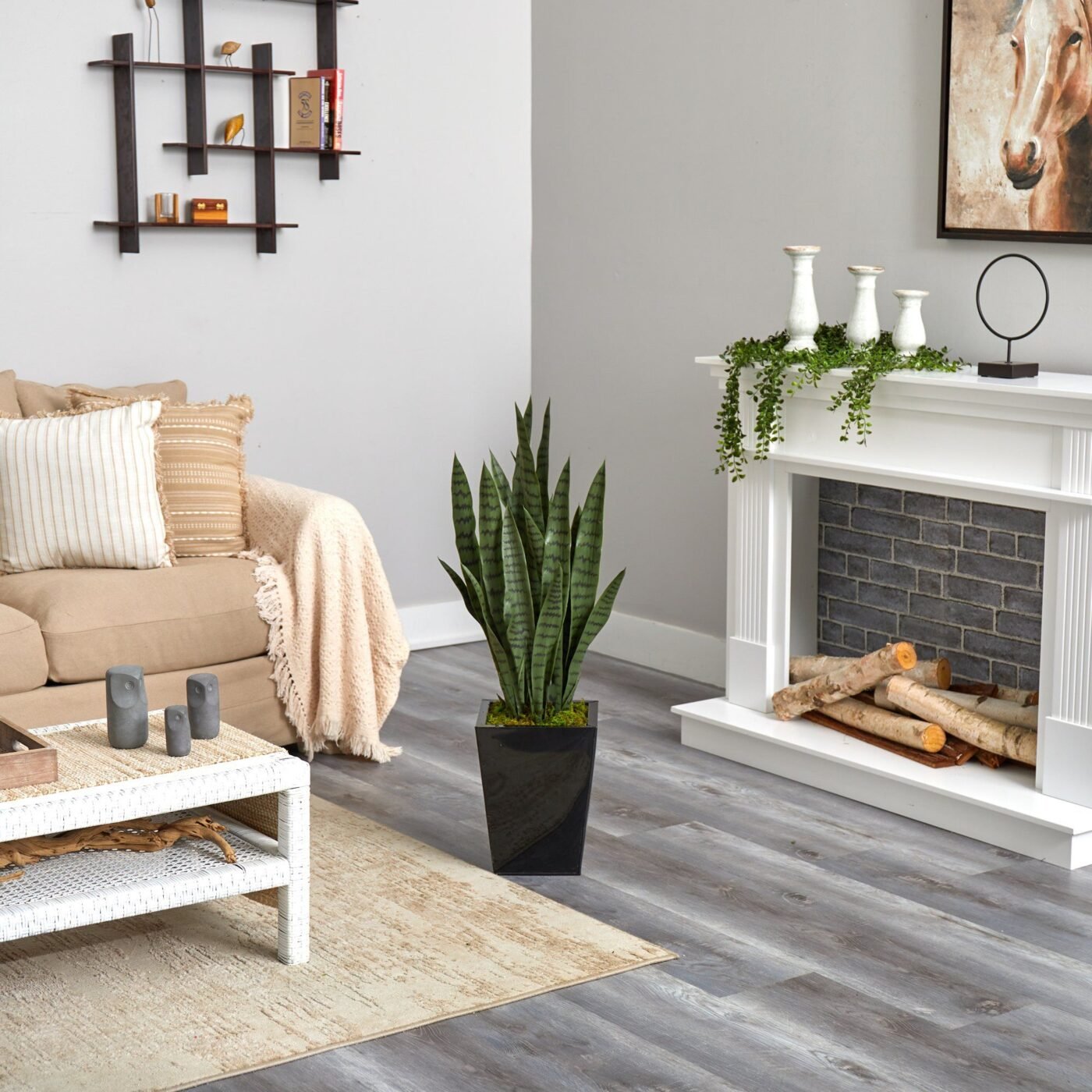 40" Sansevieria Artificial Plant in Black Metal Planter