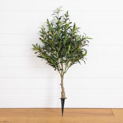 3.5' UV Resistant Artificial Olive Bush with Integrated Ground Stake (Indoor/Outdoor)