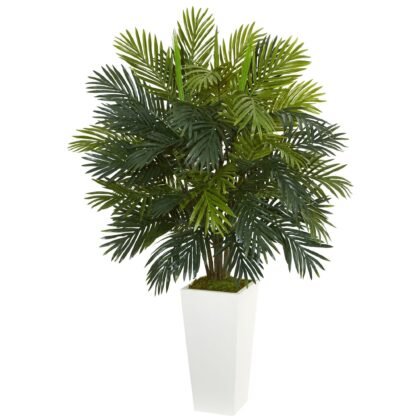45" Areca Palm Artificial Plant in White Tower Planter