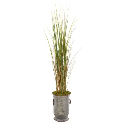 45" Grass and Bamboo Artificial Plant in Vintage Metal Planter