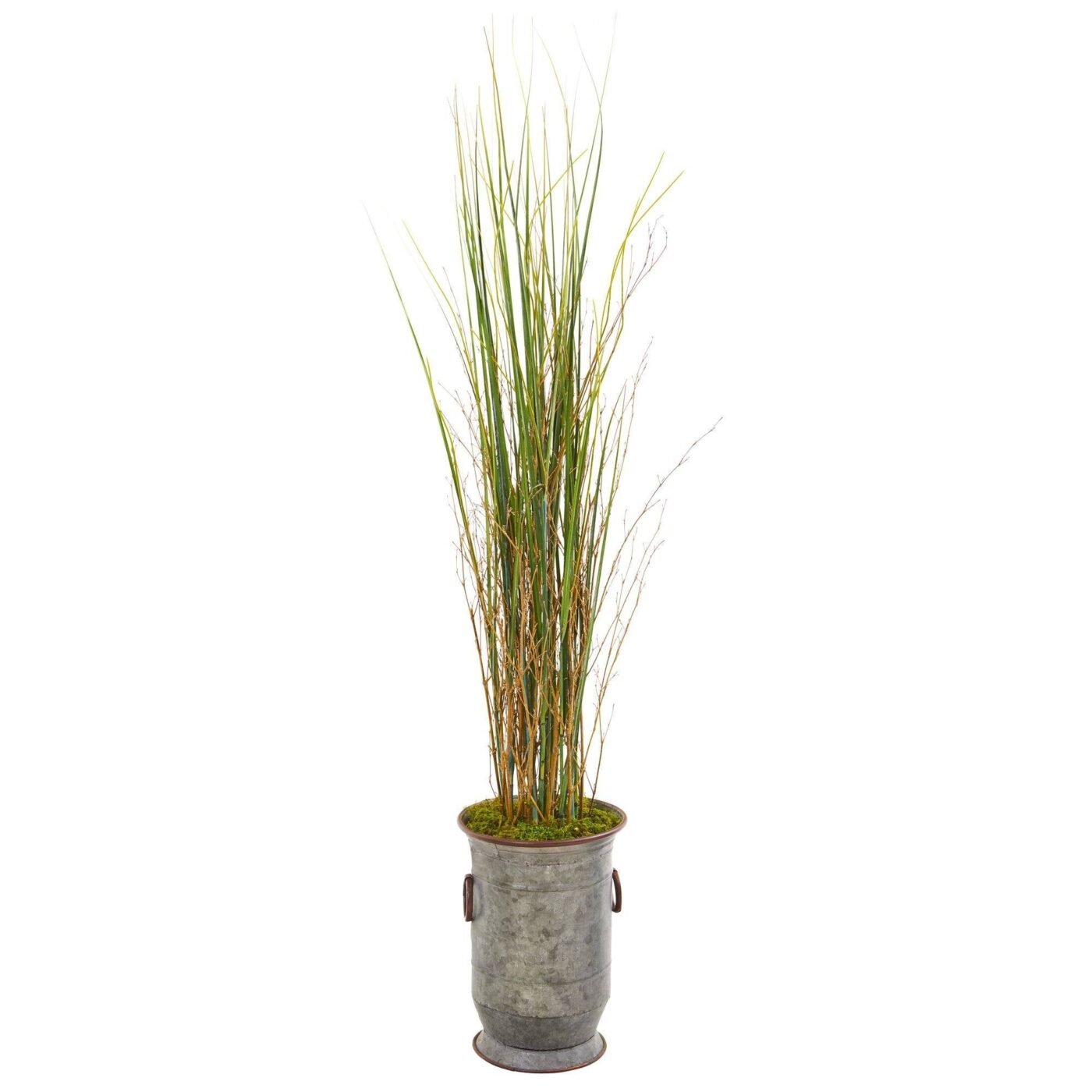 45" Grass and Bamboo Artificial Plant in Vintage Metal Planter