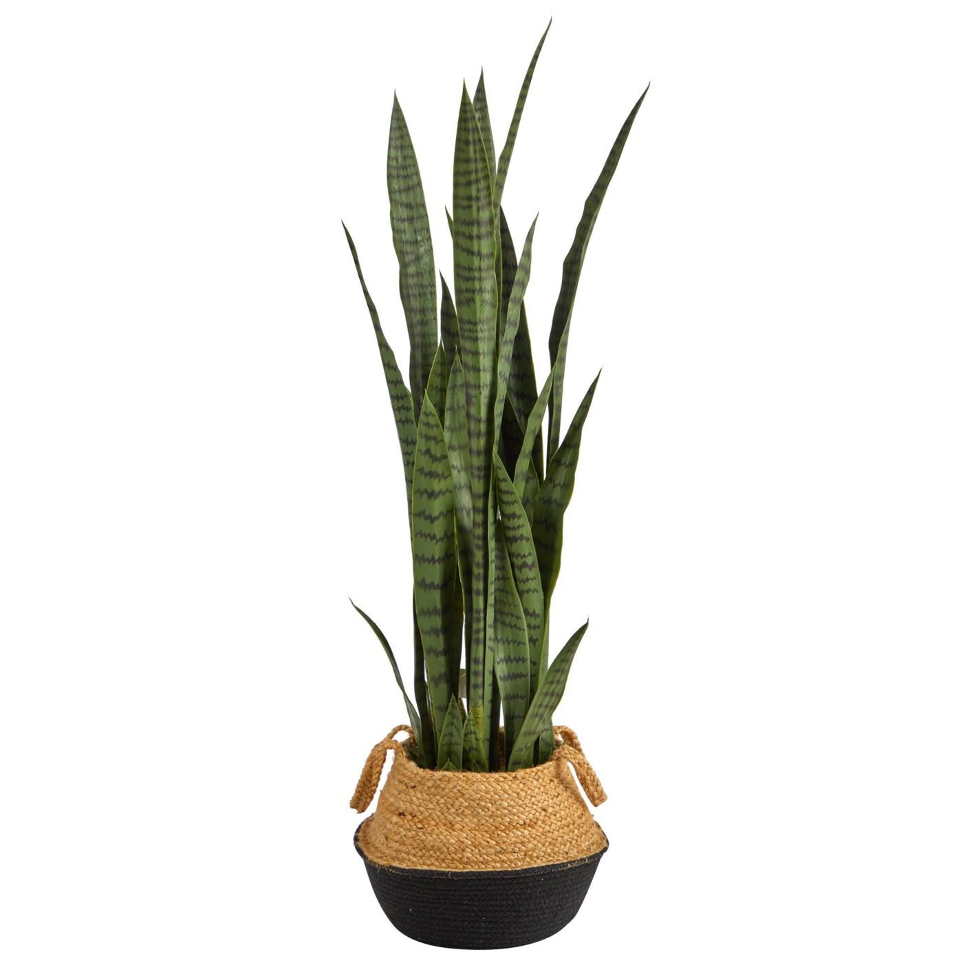 46" Sansevieria Plant in Cotton & Jute Black Woven Planter