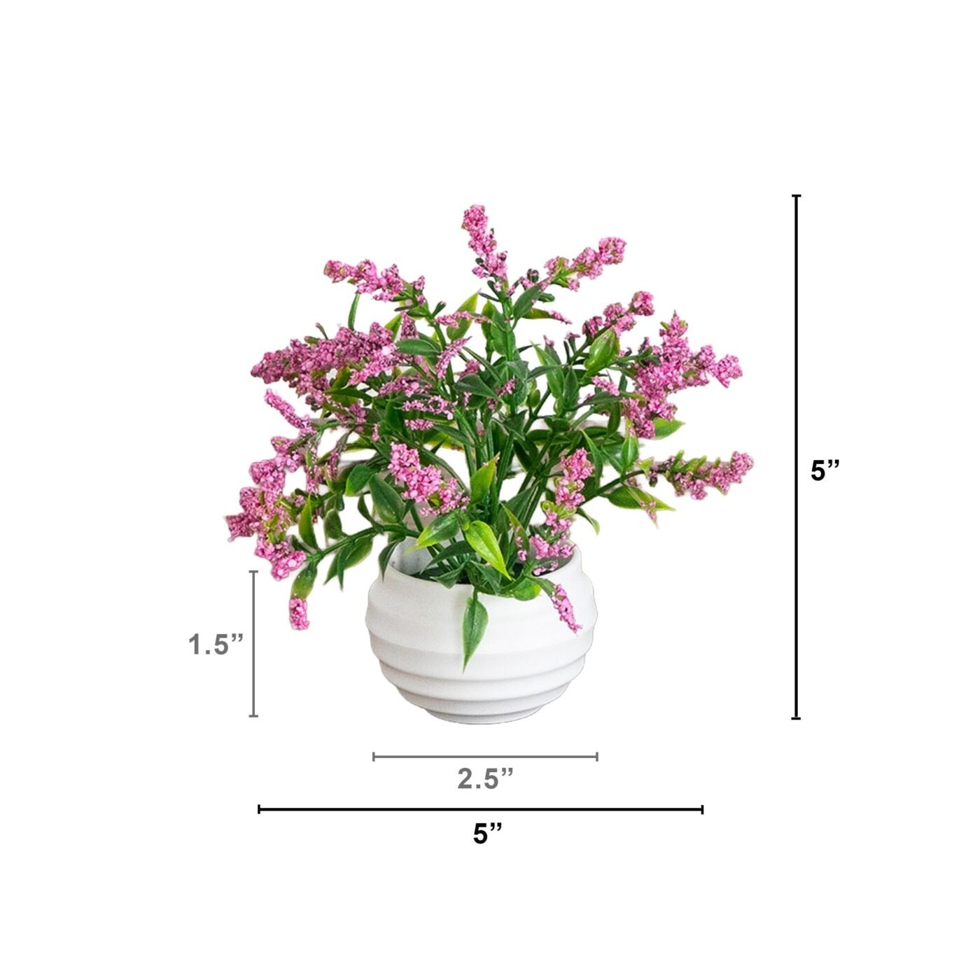 5" Artificial Mini Lavender Plant in White Decorative Oval Planter - Set of 3