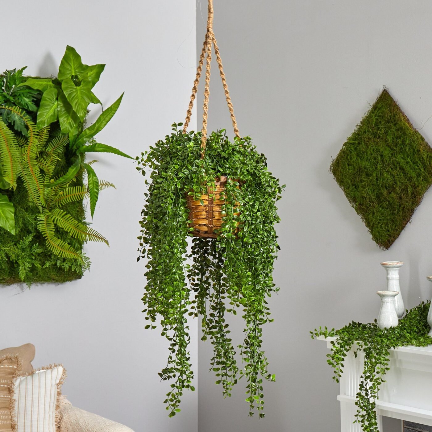 51" Gleditsia Artificial Plant in Hanging Basket UV Resistant (Indoor/Outdoor)