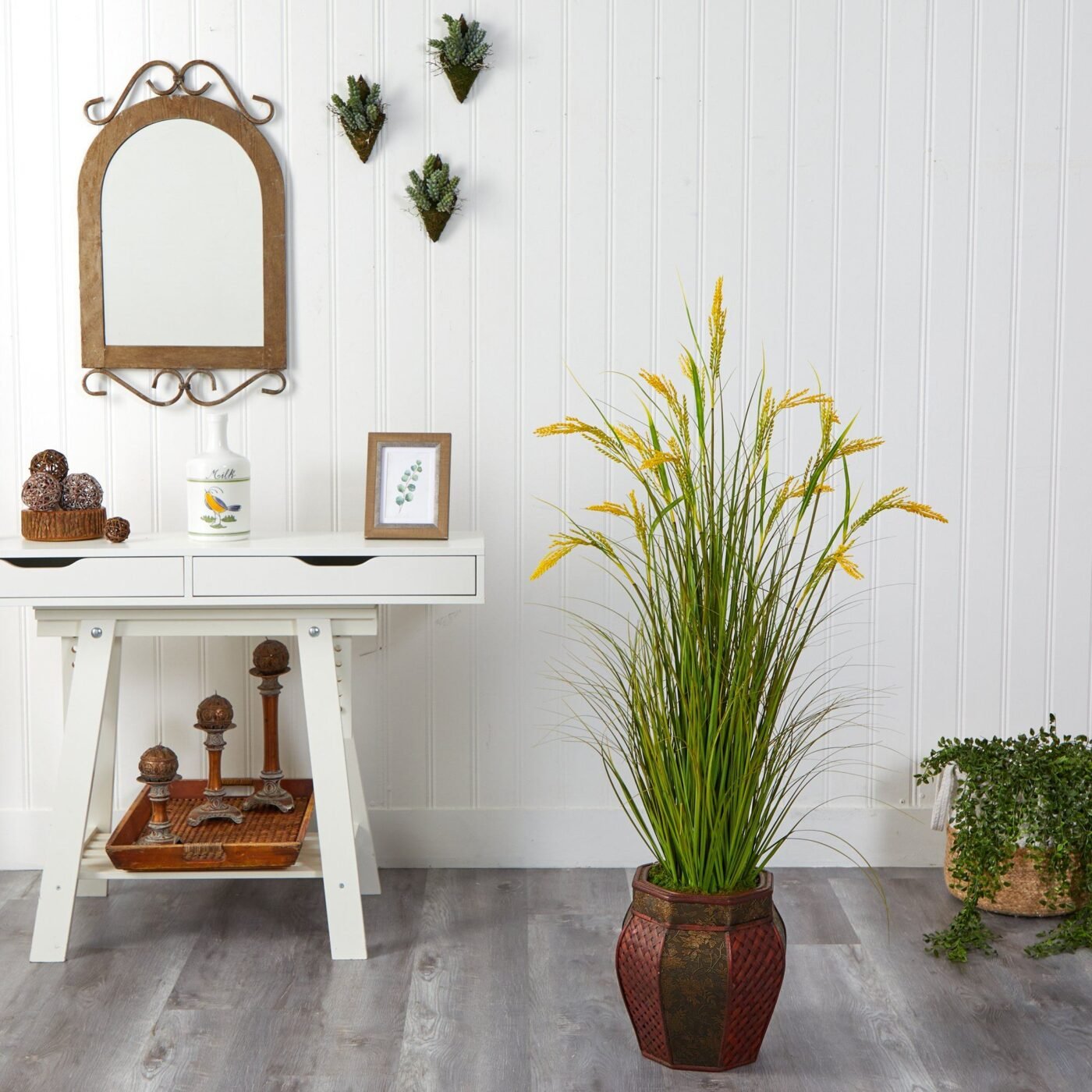 53" Wheat Grain Artificial Plant in Decorative Planter