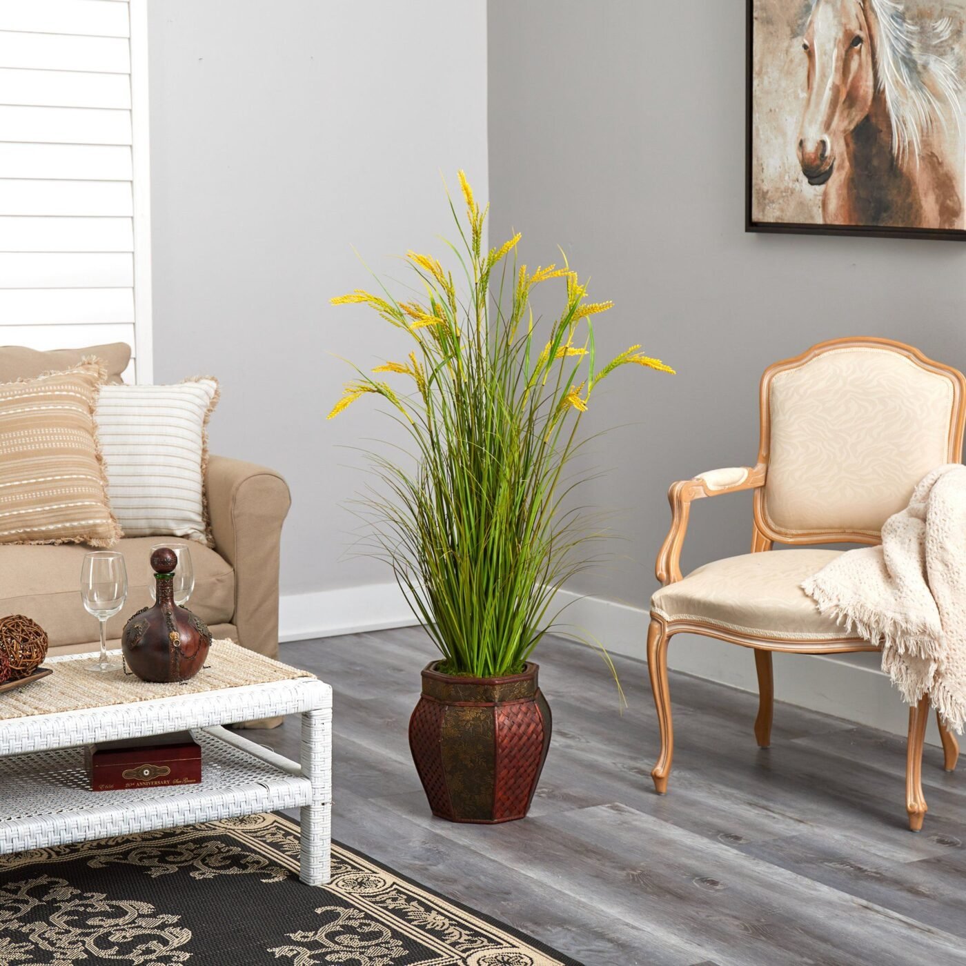 53" Wheat Grain Artificial Plant in Decorative Planter