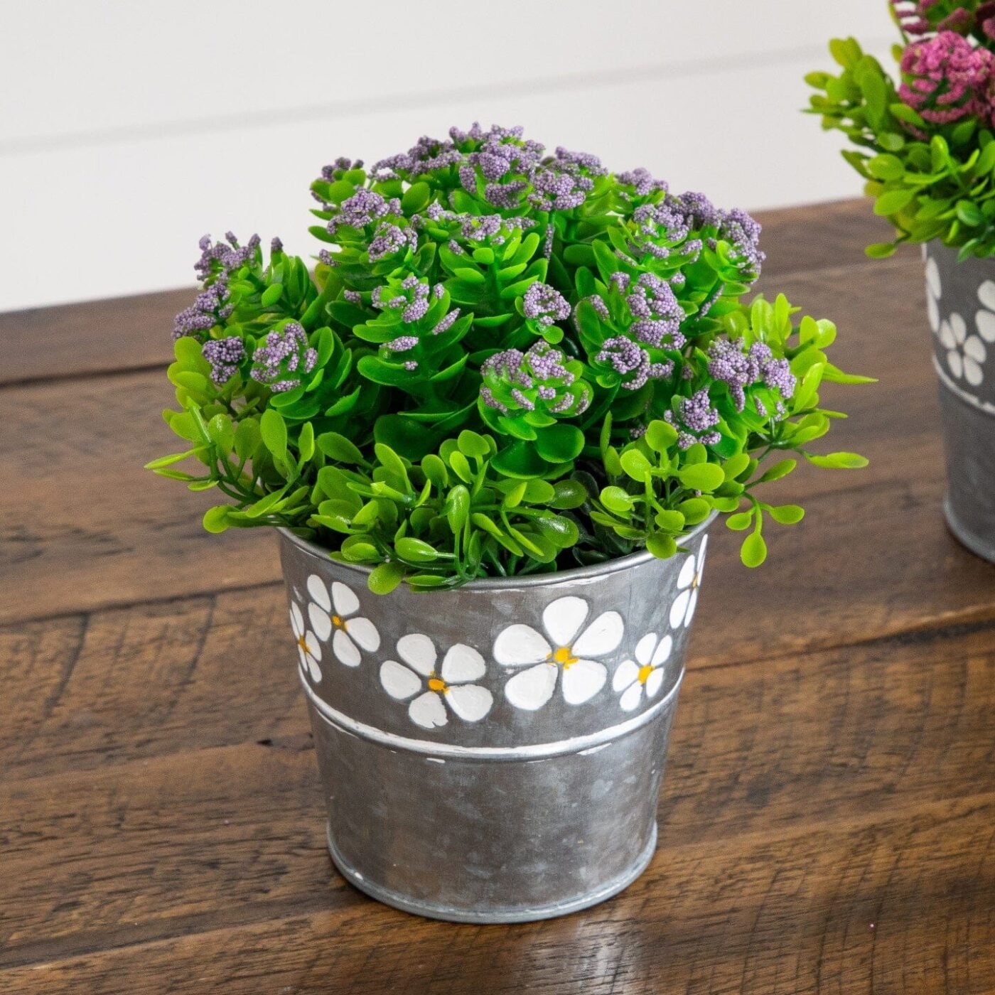 6" Artificial Succulent flowering Plant in Decorative Daisy Tin Planter -Set of 3