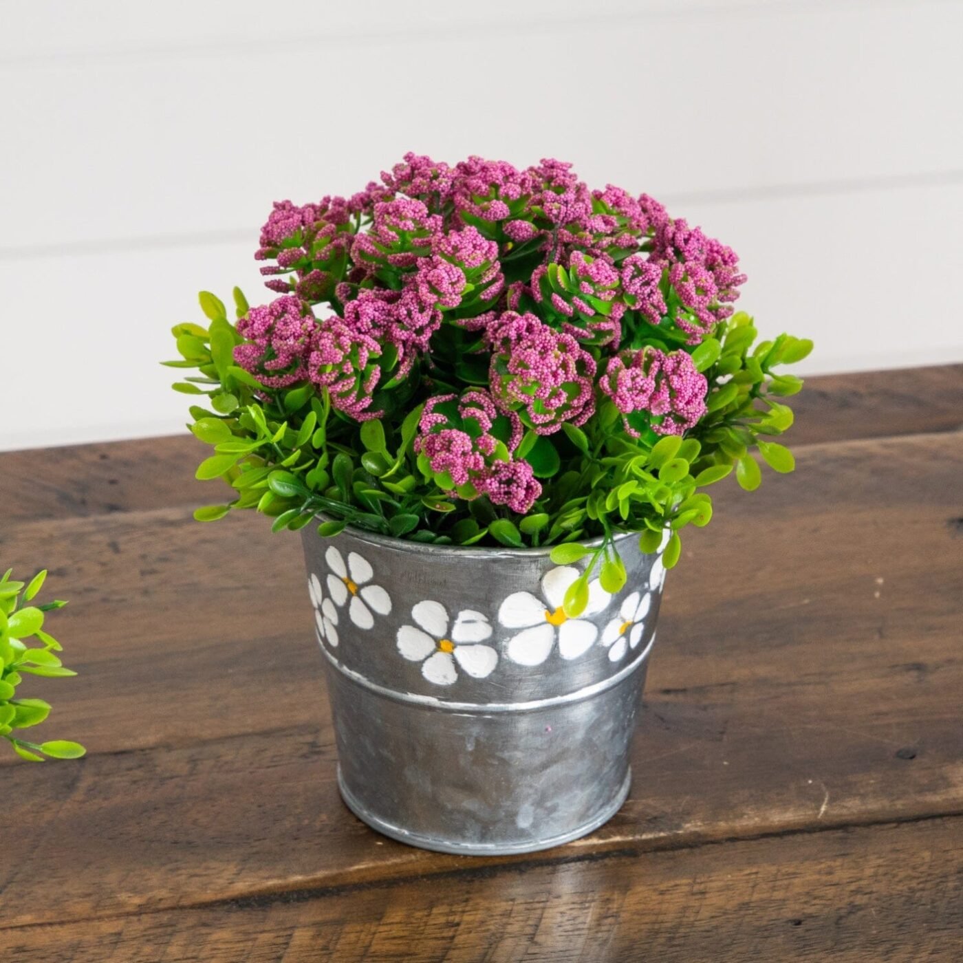 6" Artificial Succulent flowering Plant in Decorative Daisy Tin Planter -Set of 3