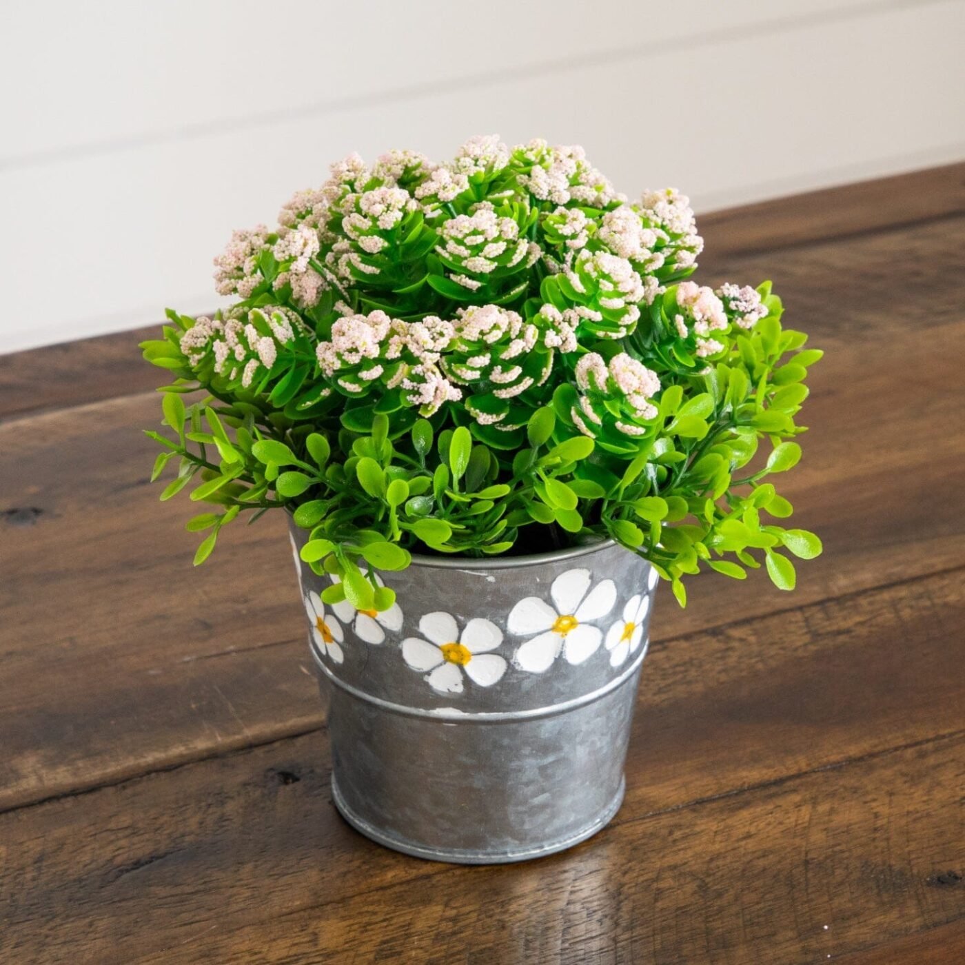 6" Artificial Succulent flowering Plant in Decorative Daisy Tin Planter -Set of 3
