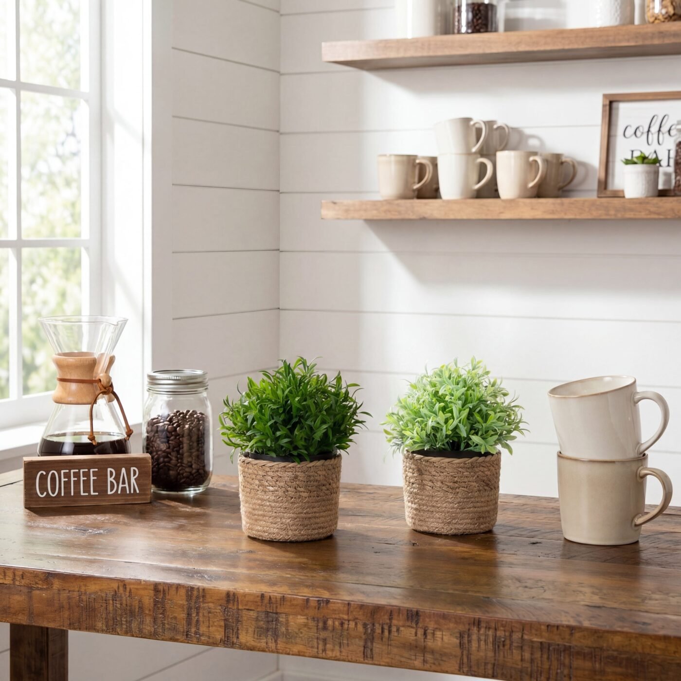 6" Artificial Grass Plant in Black Pot - Set of 2