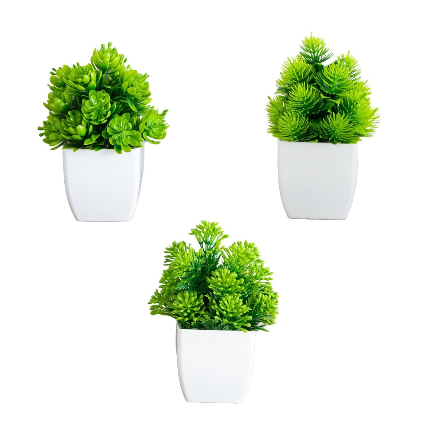 6" Artificial Mixed Succulent in White Square Pot - Set of 3