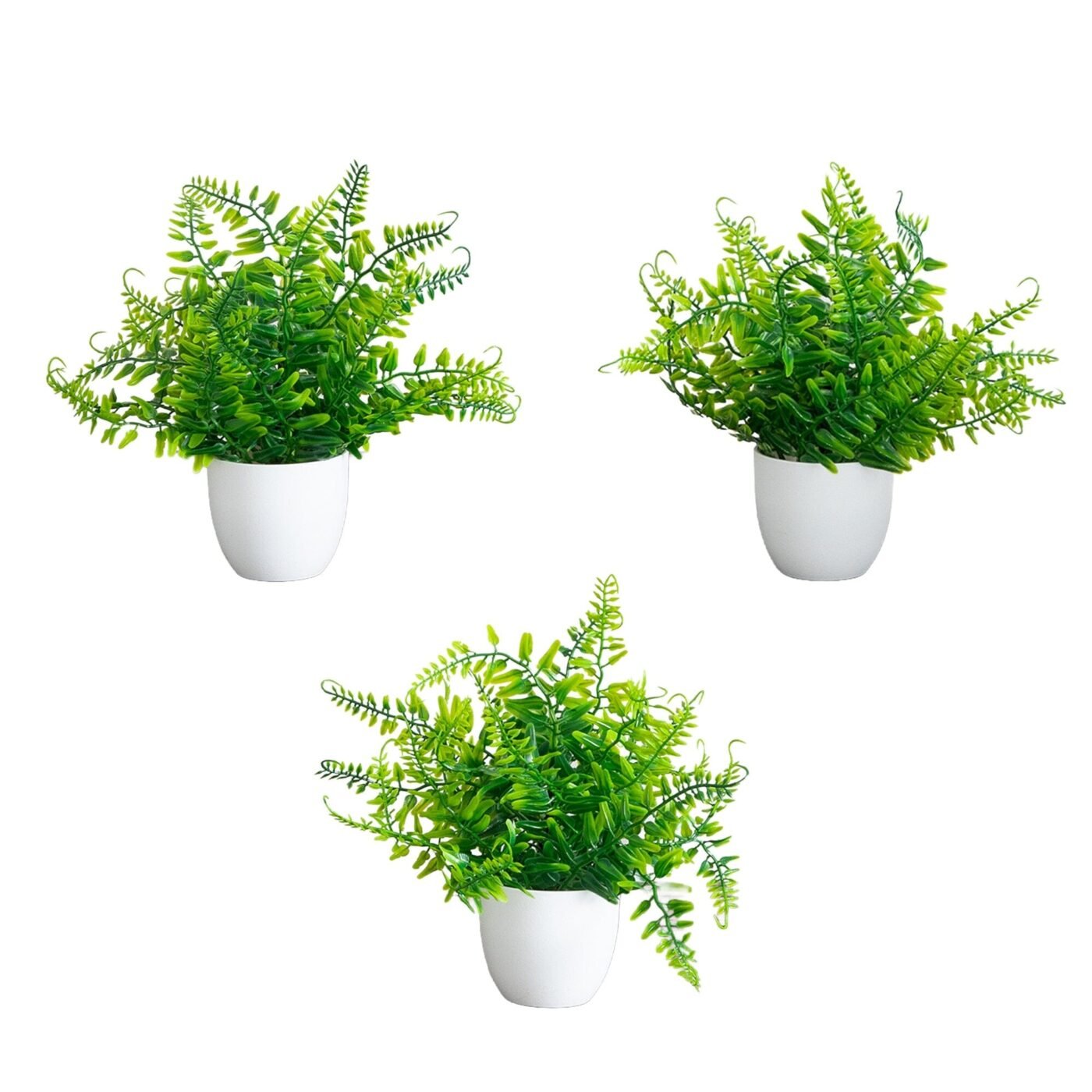 7" Artificial Fern in White Round Pot - Set of 3