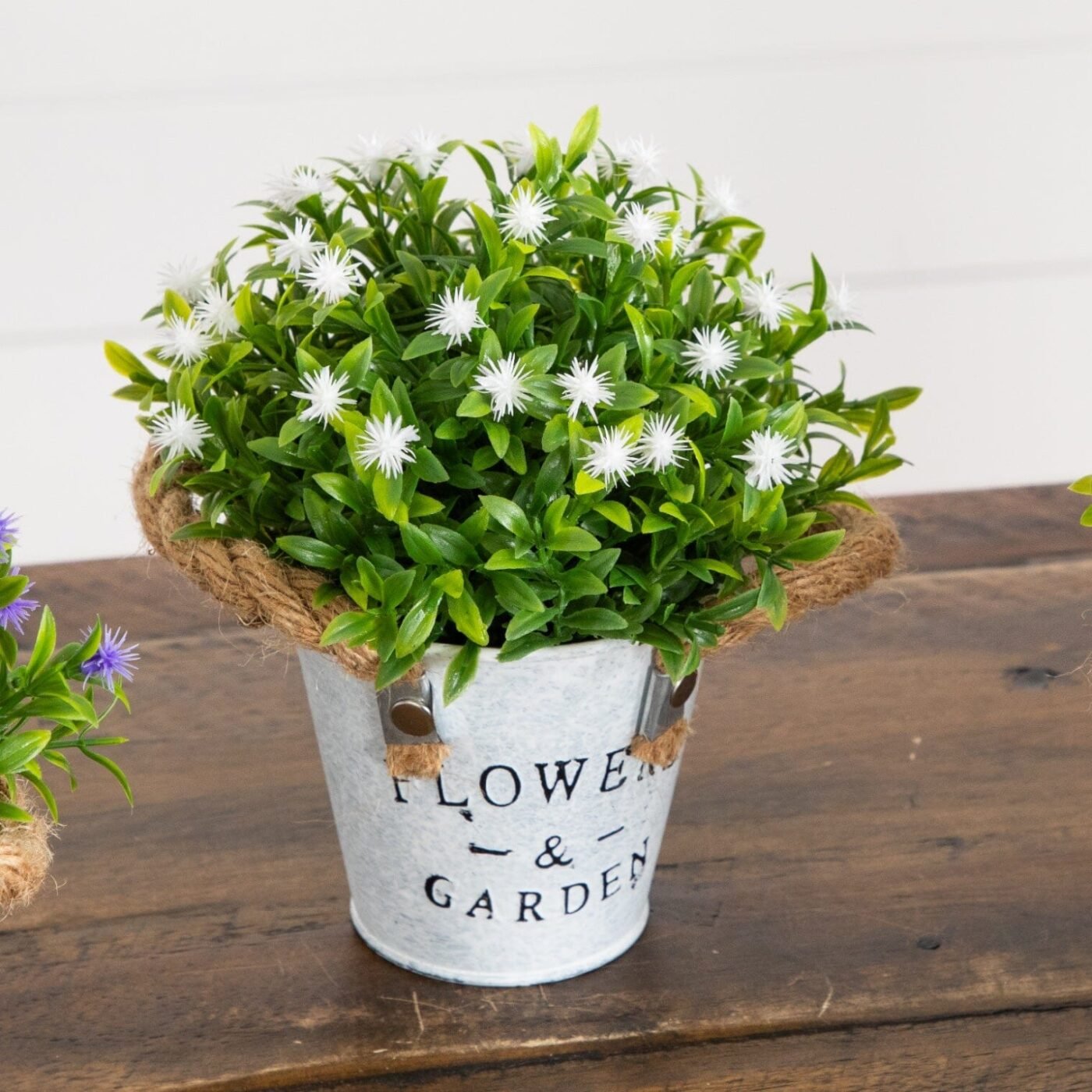 8" Artificial Flowering Plant in Rustic Flowers & Garden Planter -Set of 3