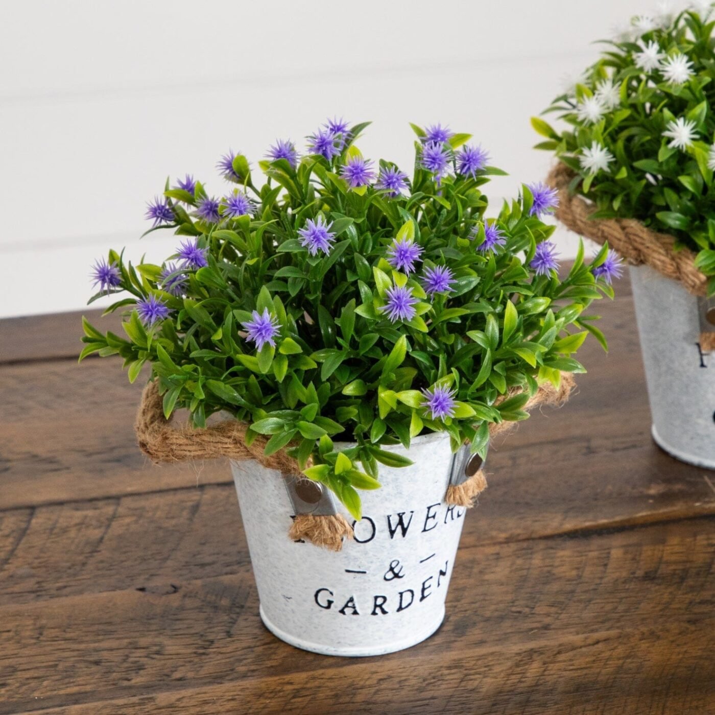 8" Artificial Flowering Plant in Rustic Flowers & Garden Planter -Set of 3