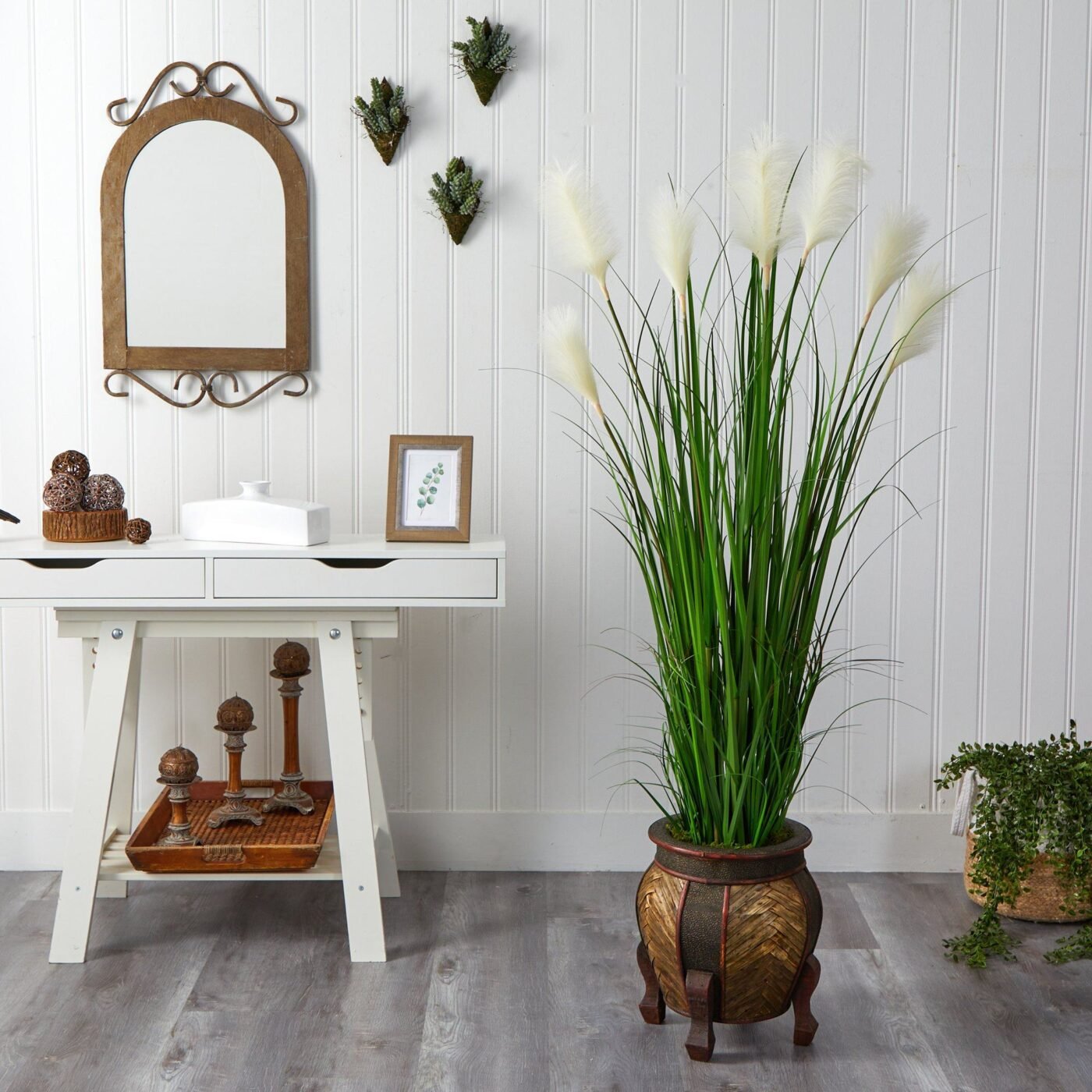 63" Wheat Plum Grass Artificial Plant in Decorative Planter