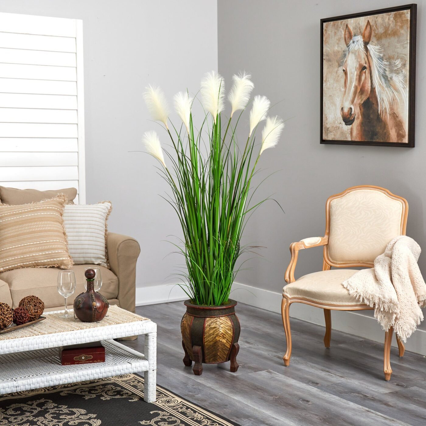63" Wheat Plum Grass Artificial Plant in Decorative Planter
