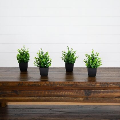 8" Artificial Boxwood in Black Square Pot - Set of 4