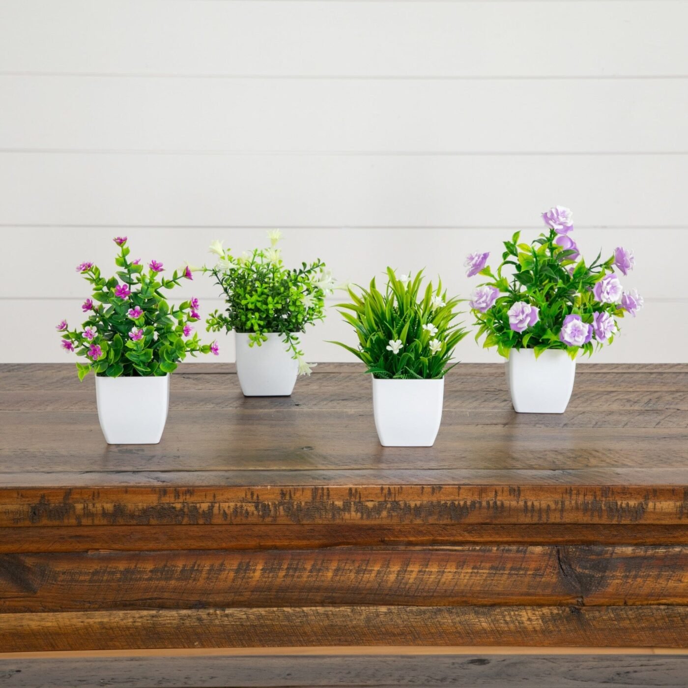 7" Artificial Mini Flowering Potted Plants - Set of 4