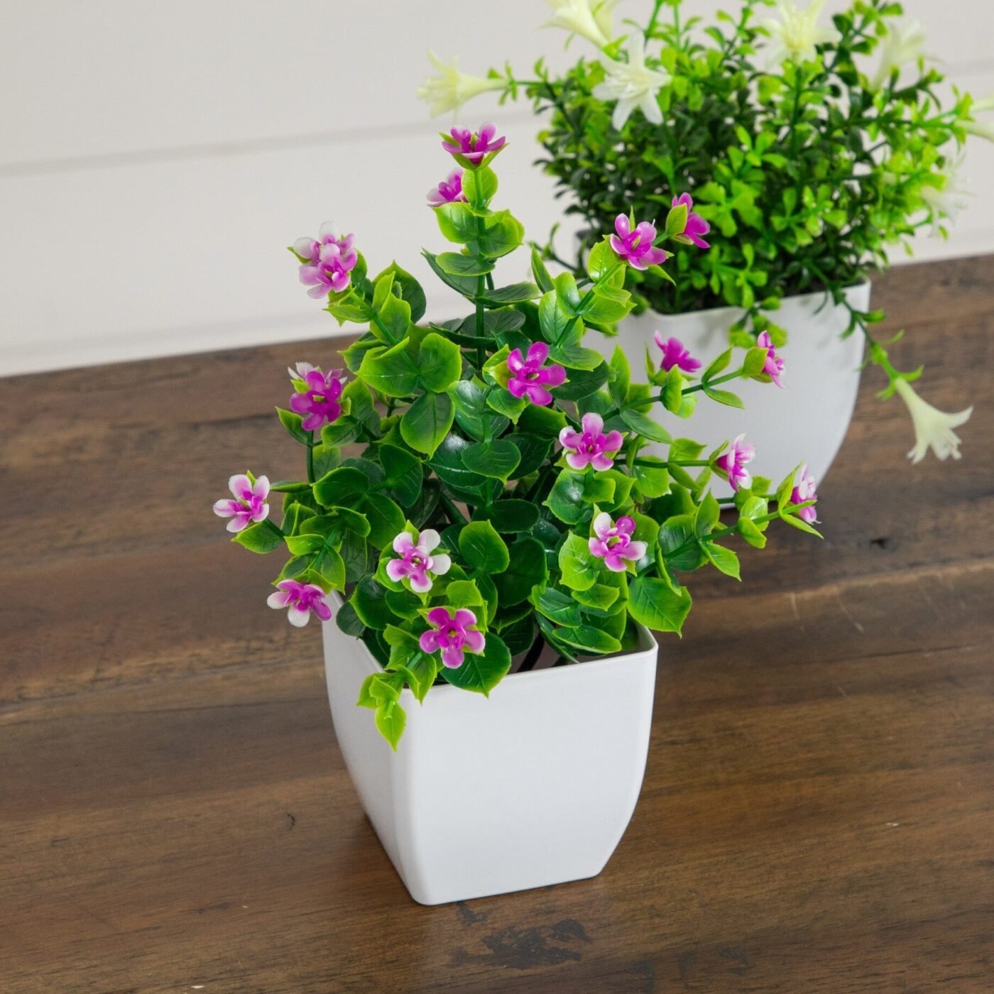 7" Artificial Mini Flowering Potted Plants - Set of 4