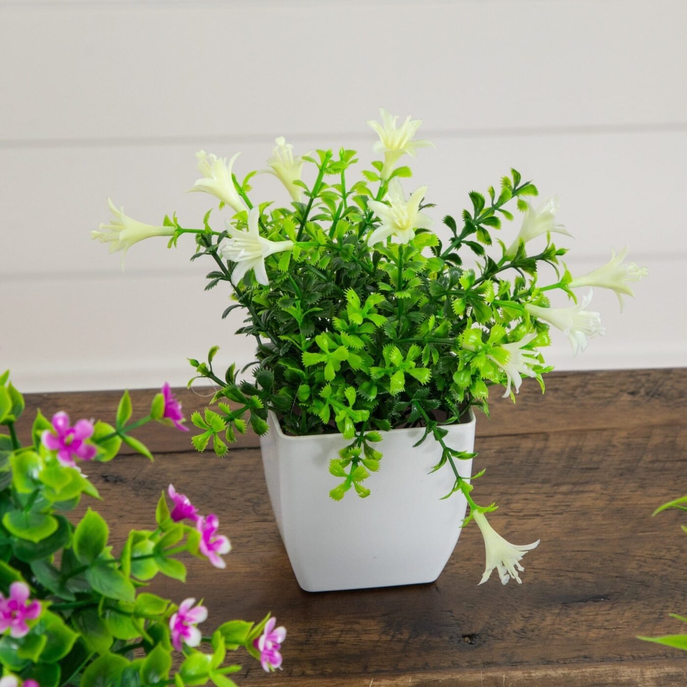 7" Artificial Mini Flowering Potted Plants - Set of 4