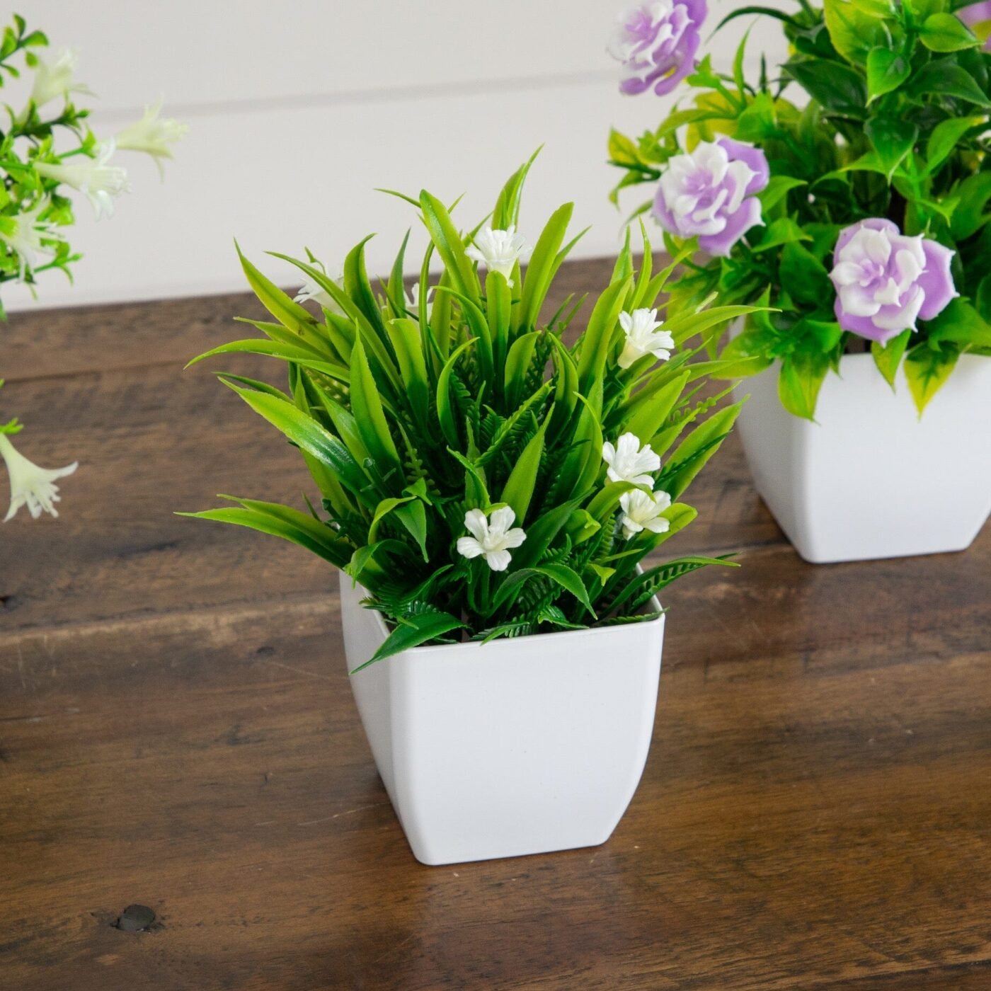 7" Artificial Mini Flowering Potted Plants - Set of 4