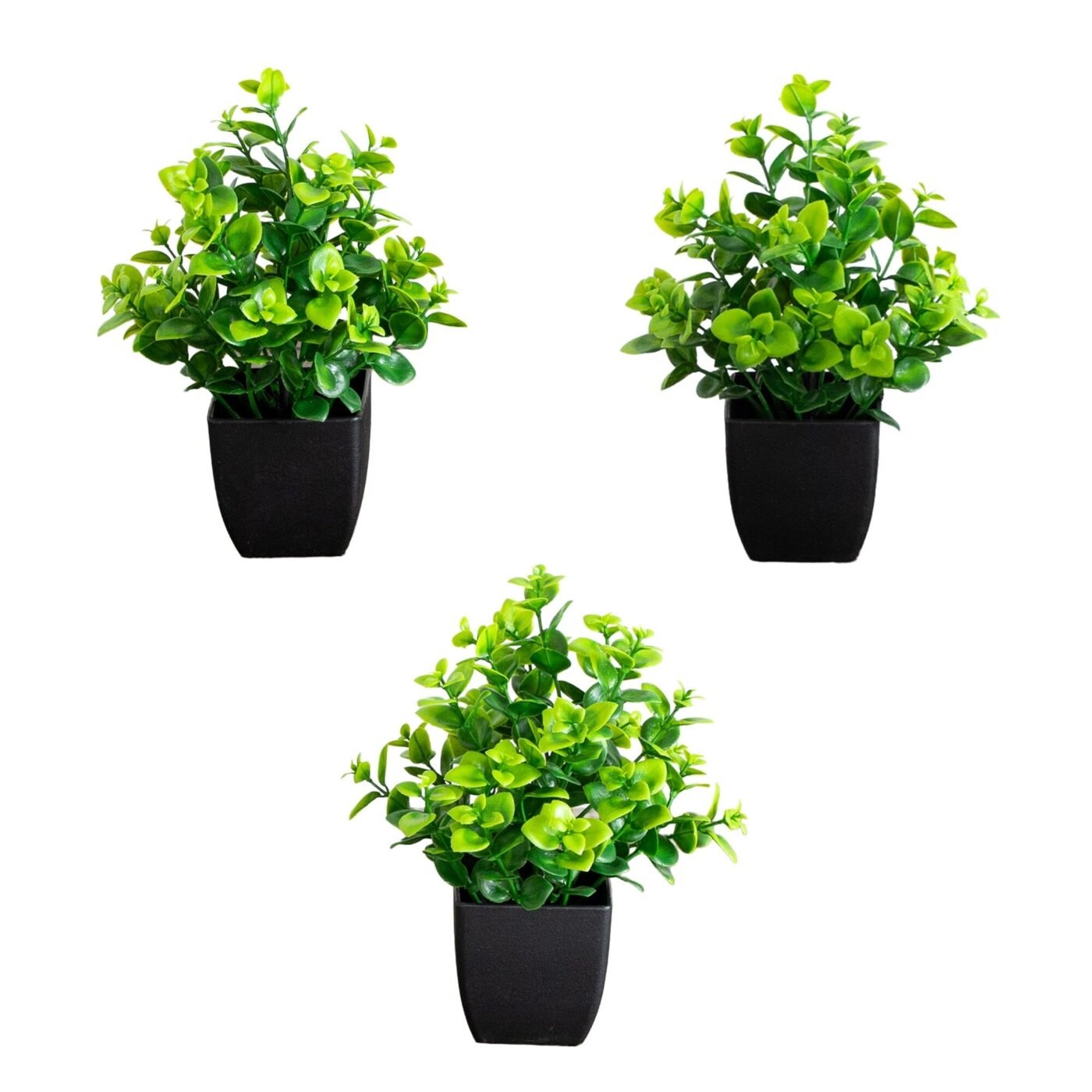 8" Artificial Evergreen Boxwood Plant in Black Square Pot - Set of 3