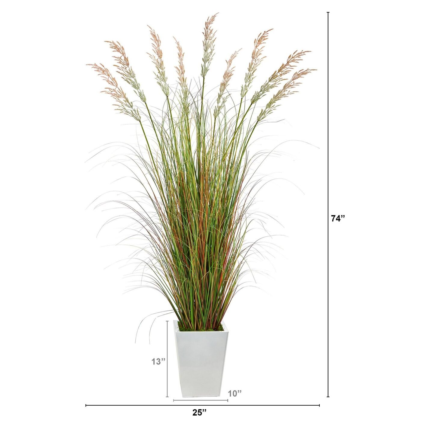 74" Grass Artificial Plant in White Metal Planter