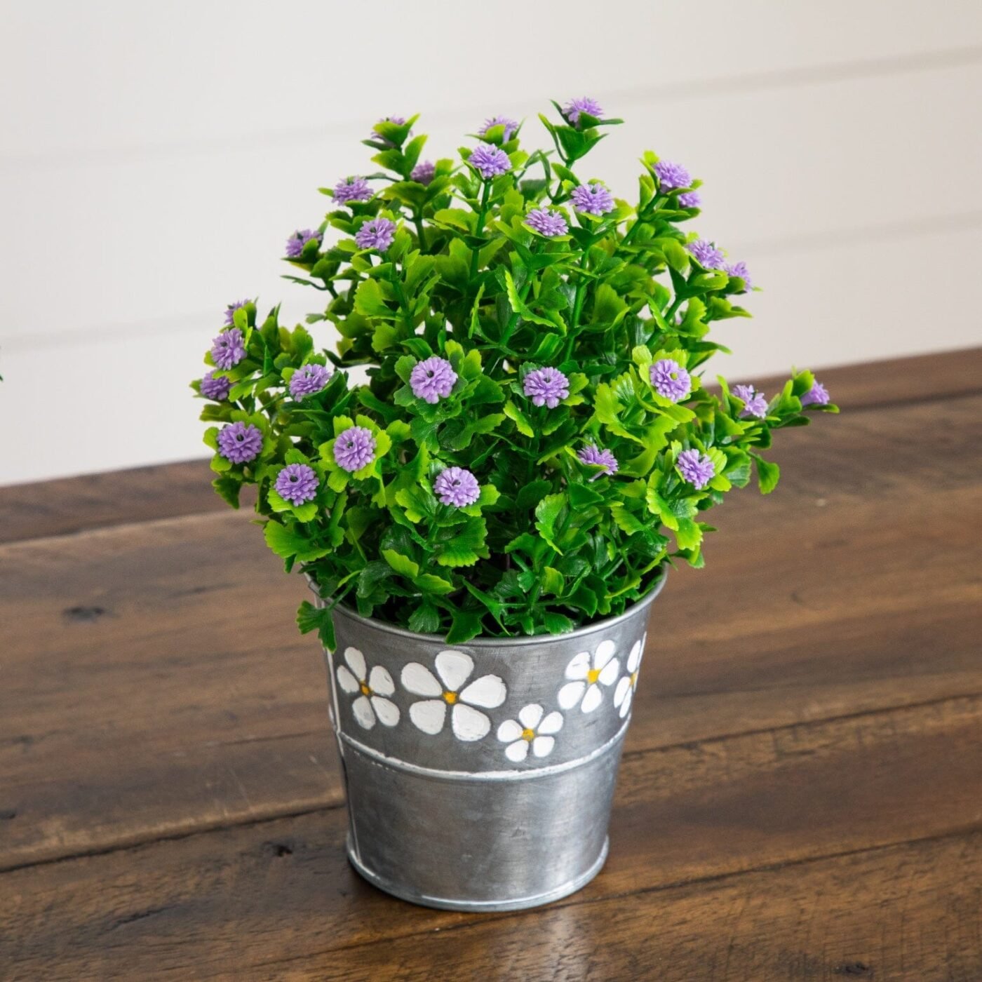 8" Artificial Flowering Plant in Decorative Daisy Tin Planter -Set of 3