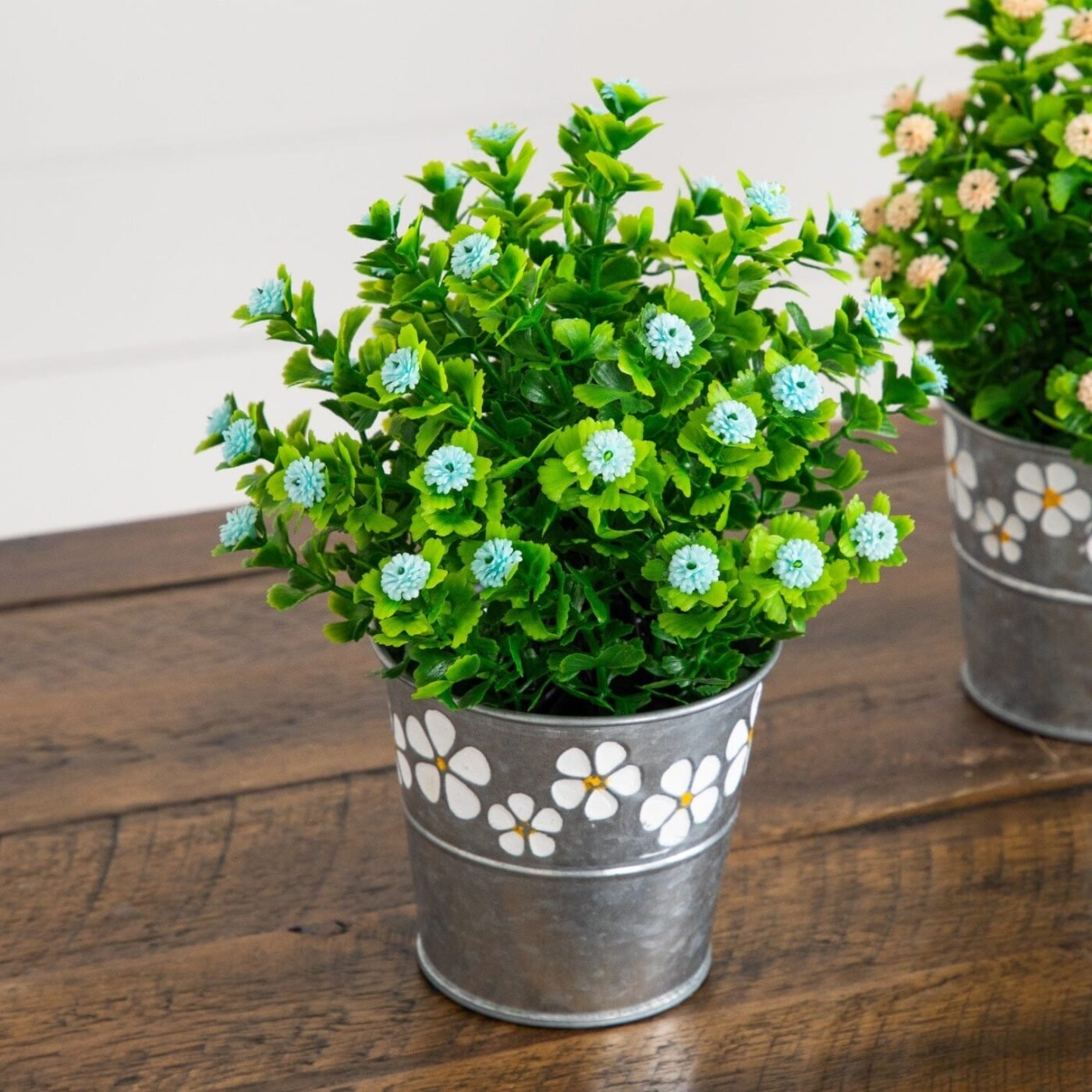 8" Artificial Flowering Plant in Decorative Daisy Tin Planter -Set of 3