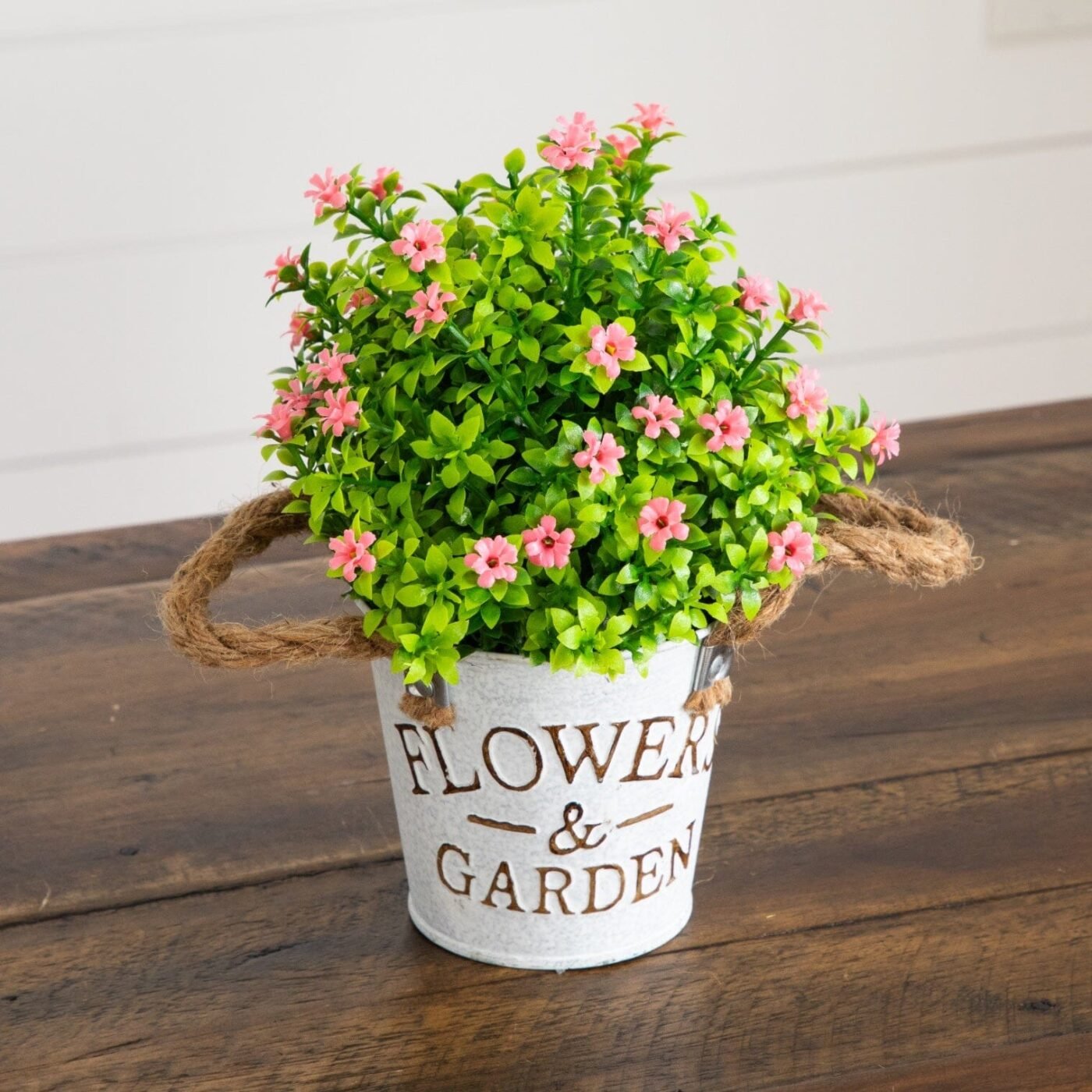 8" Artificial Flowering Mini Daisy Plant in Rustic Flowers & Garden Planter -Set of 3