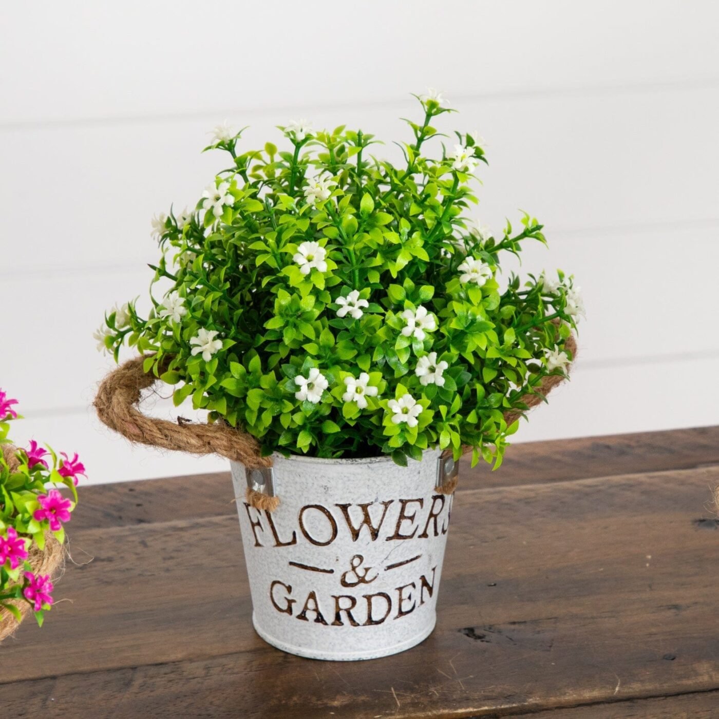 8" Artificial Flowering Mini Daisy Plant in Rustic Flowers & Garden Planter -Set of 3