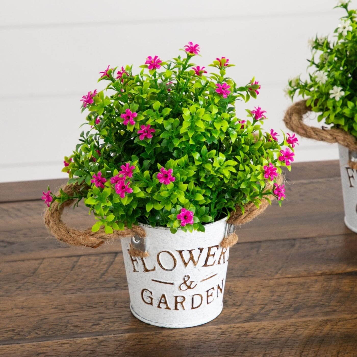 8" Artificial Flowering Mini Daisy Plant in Rustic Flowers & Garden Planter -Set of 3