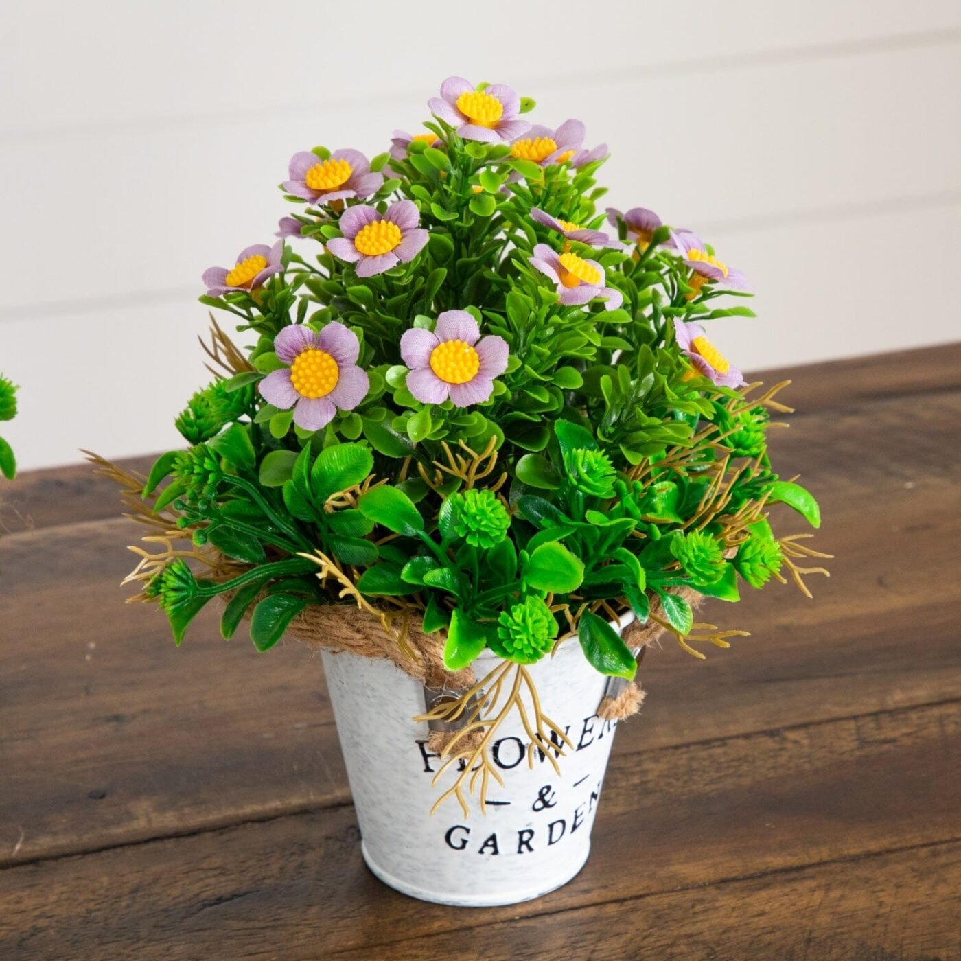 8" Artificial Daisy Plant in Rustic Flowers & Garden Planter -Set of 3
