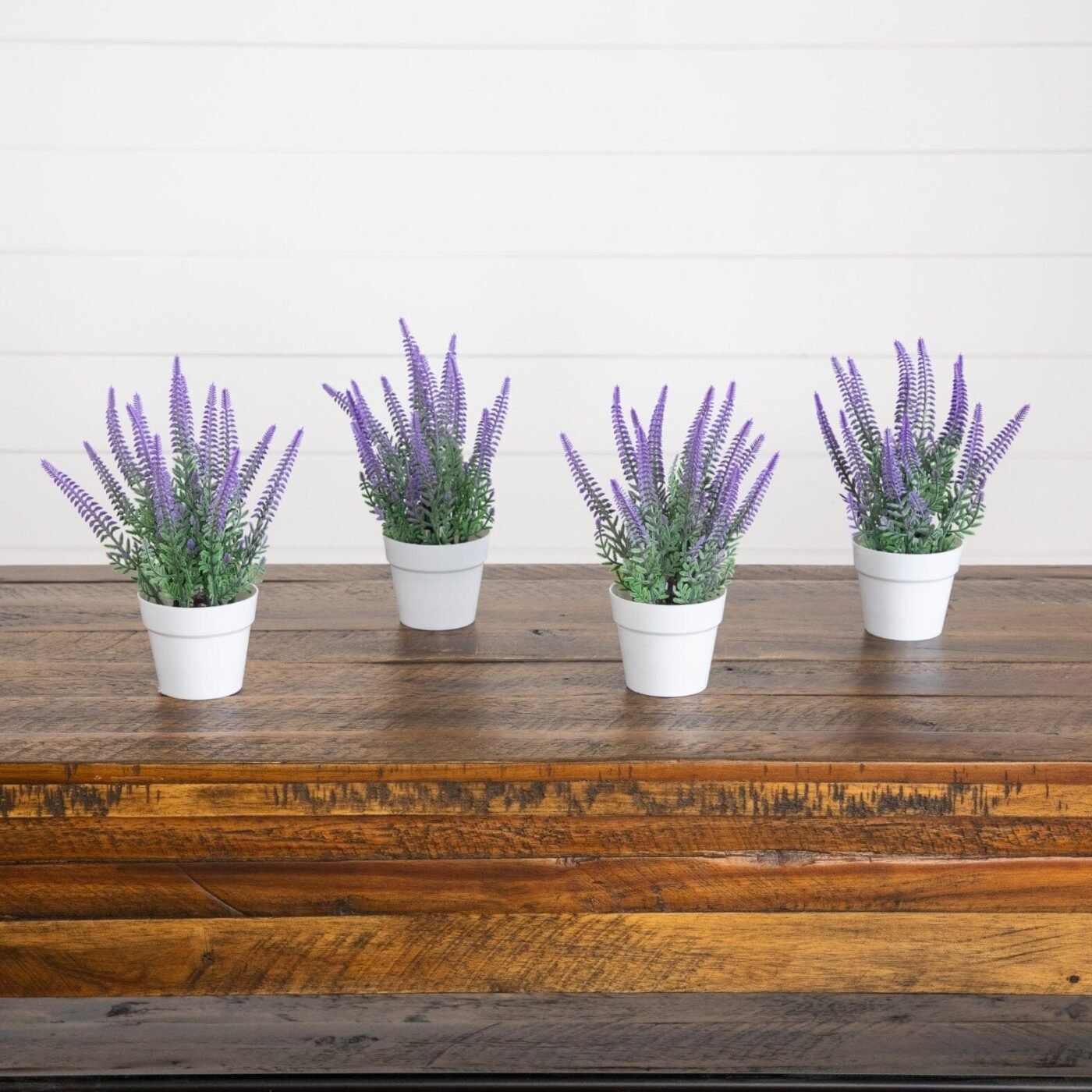 8" Artificial Lavender Plant in White Pot - Set of 4