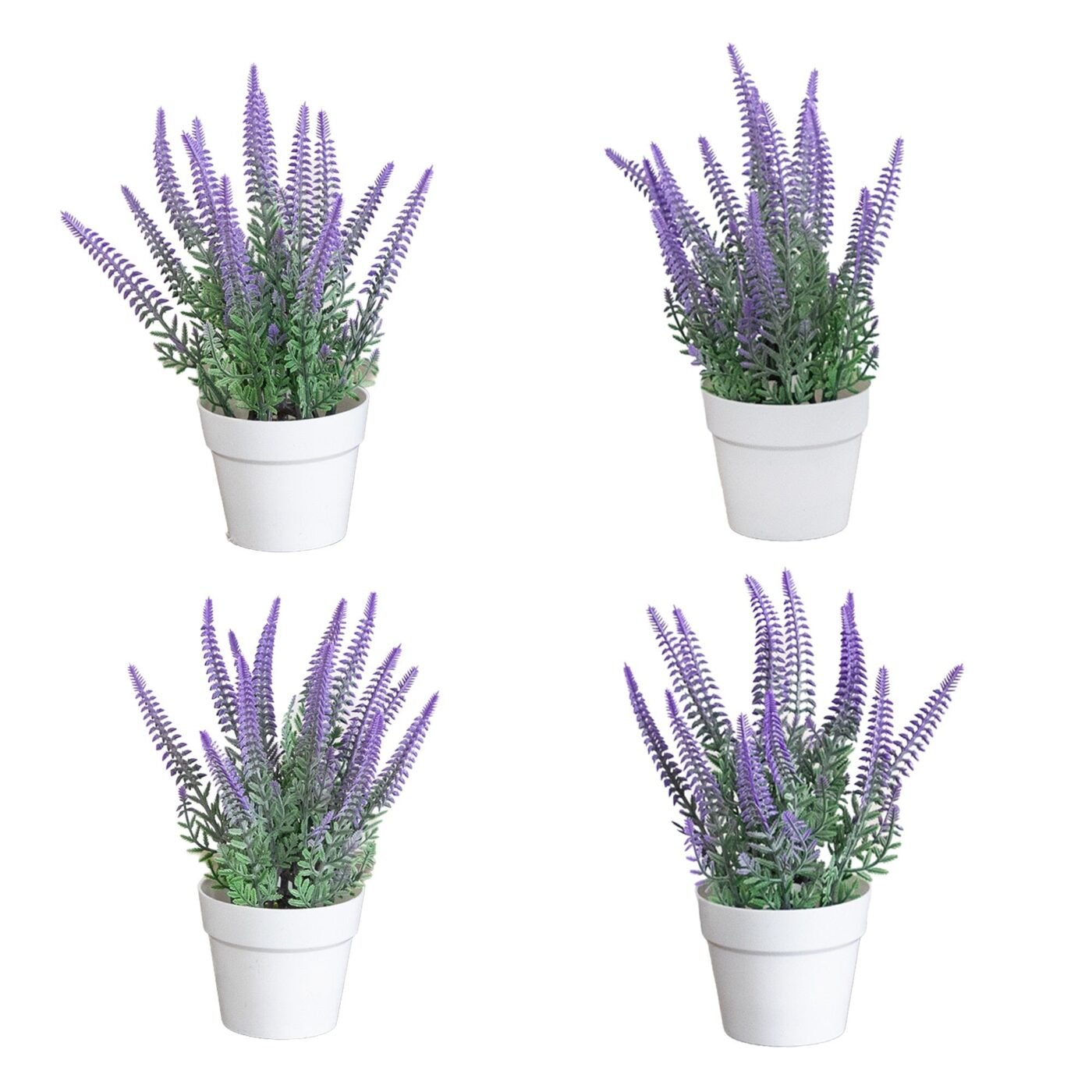 8" Artificial Lavender Plant in White Pot - Set of 4