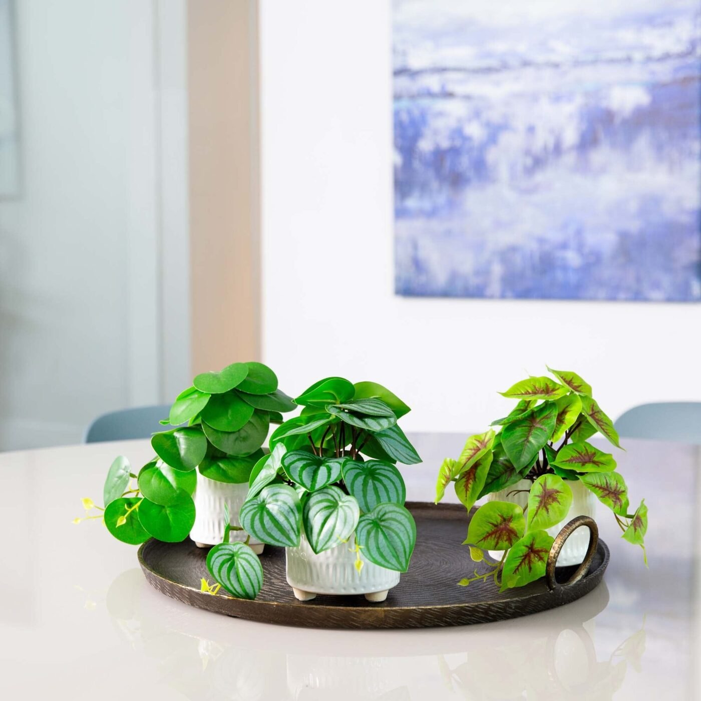 8" Artificial Mixed Greens in Ceramic Planter- Set of 3