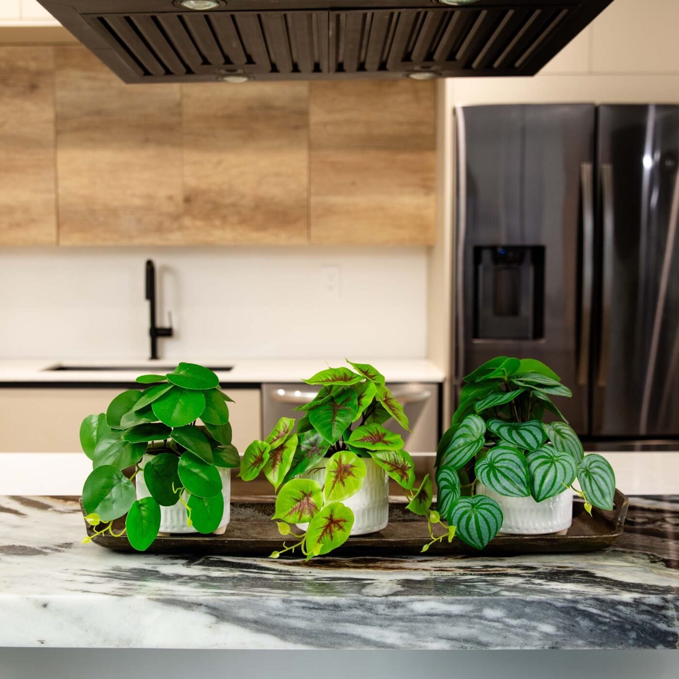 8" Artificial Mixed Greens in Ceramic Planter- Set of 3
