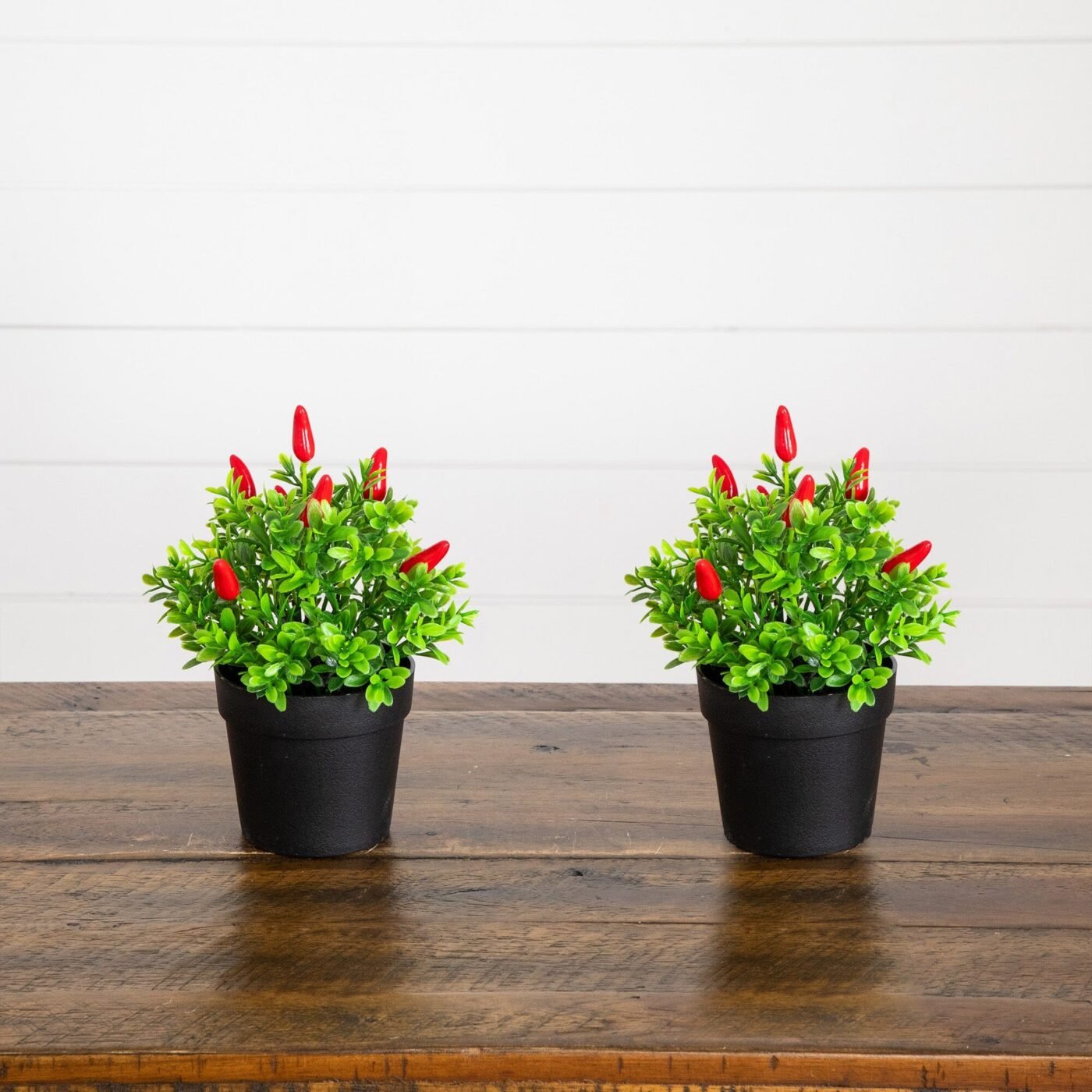 8" Artificial Red Pepper Plant - Set of 2