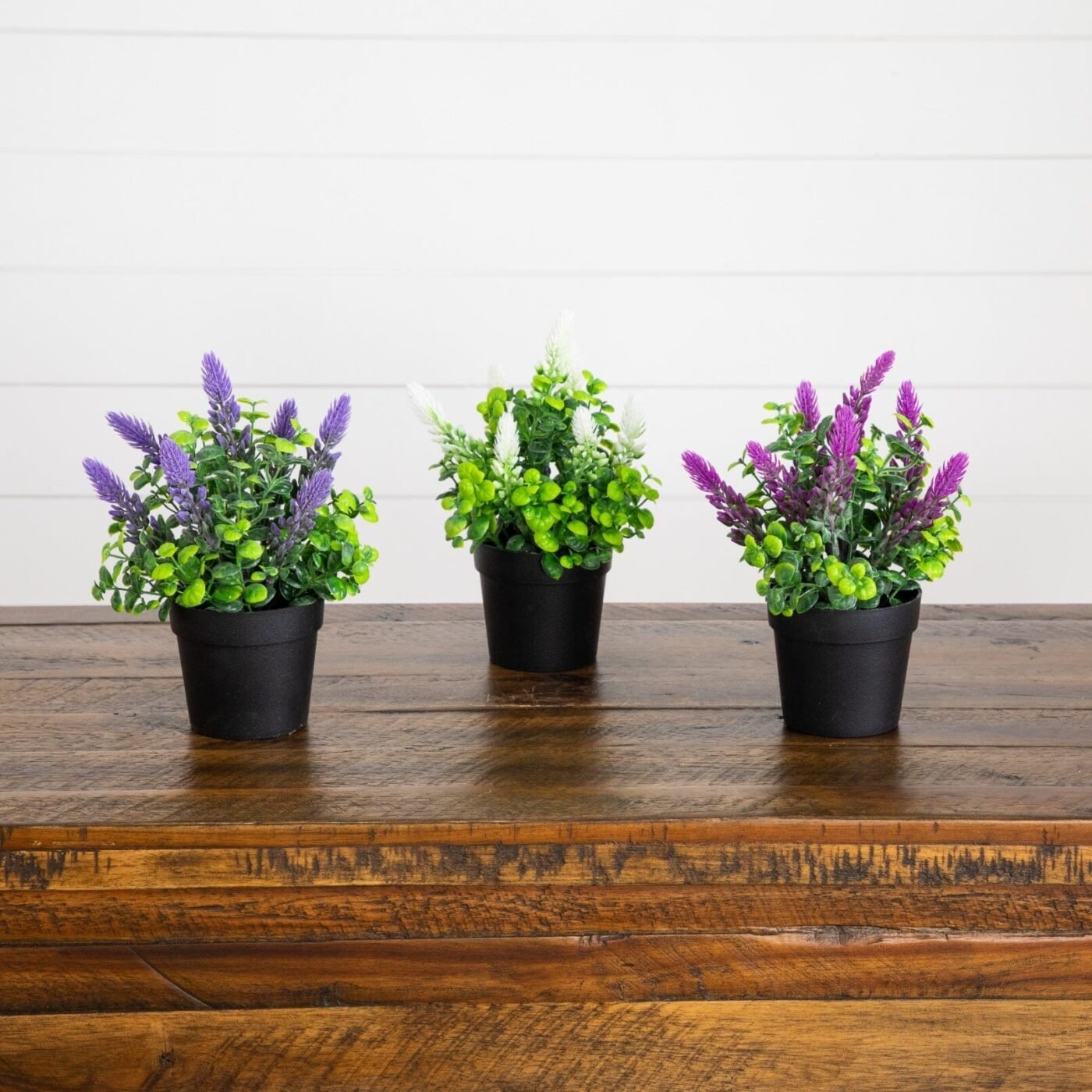 8" Artificial Spiked Lavender Plant in Black Pot - Set of 3